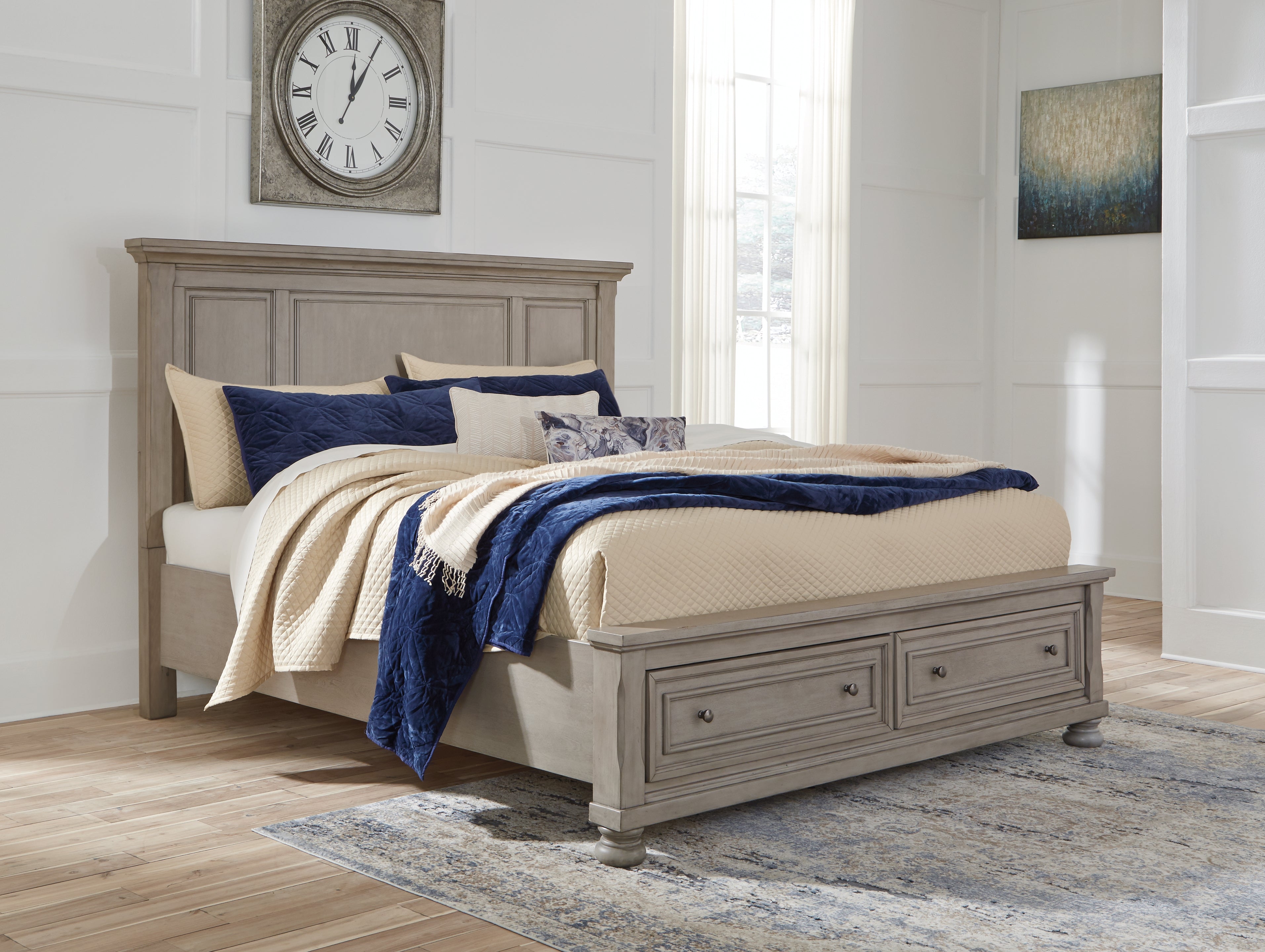 Fine Furniture & Decor - Ashley Furniture - Lettner Bedroom - California King Panel Storage bed / Light Gray - B733B35