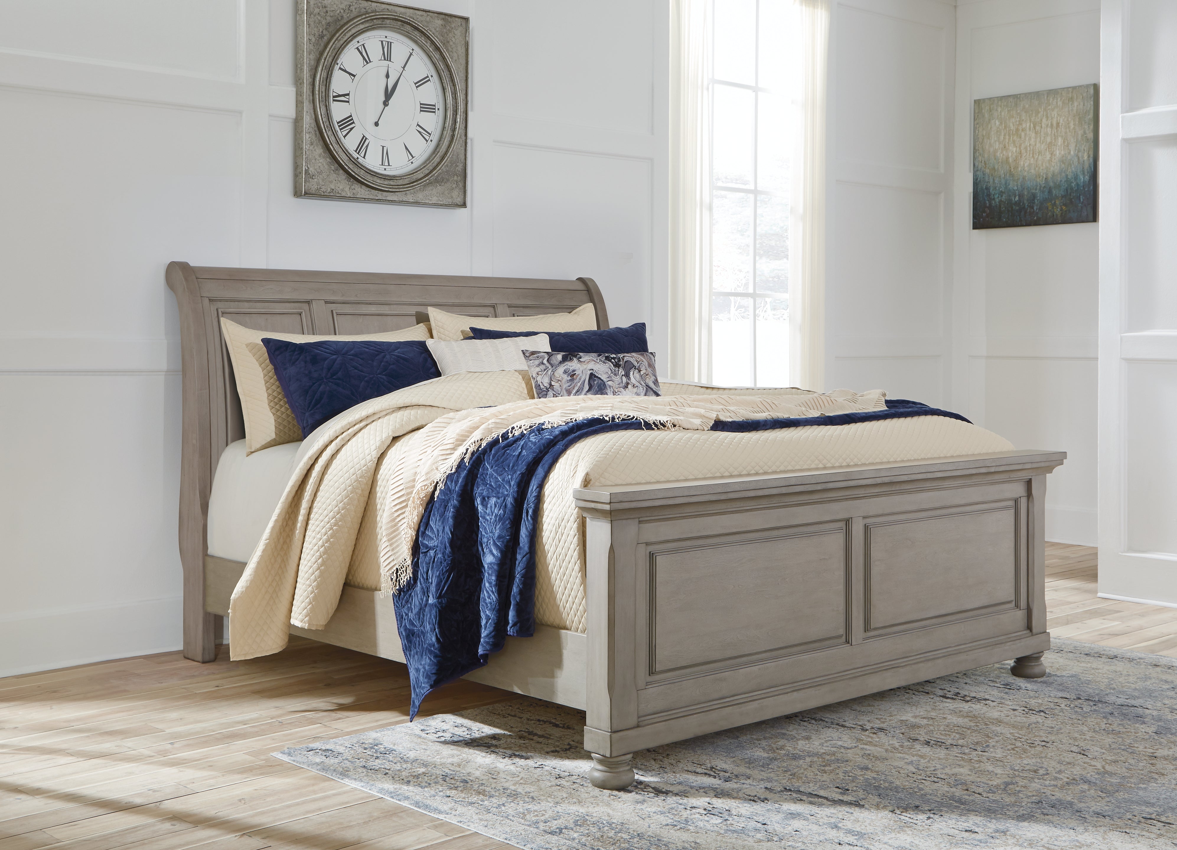 Fine Furniture & Decor - Ashley Furniture - Lettner Bedroom - California King Sleigh Bed / Light Gray - B733B36