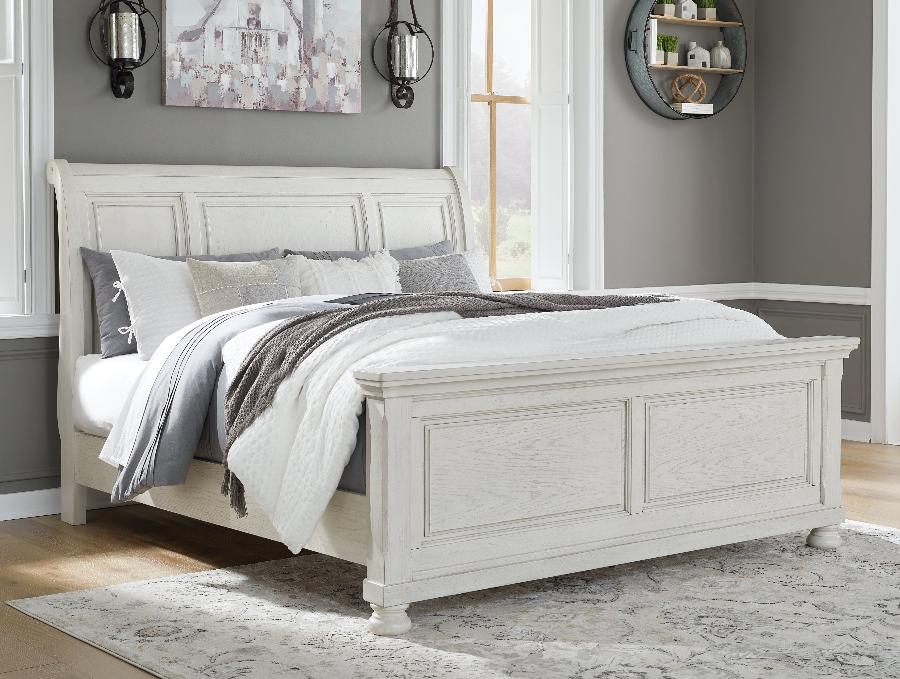 Fine Furniture & Decor - Ashley Furniture - Robbinsdale Bedroom - Queen Sleigh Bed / Antique White - B742B23