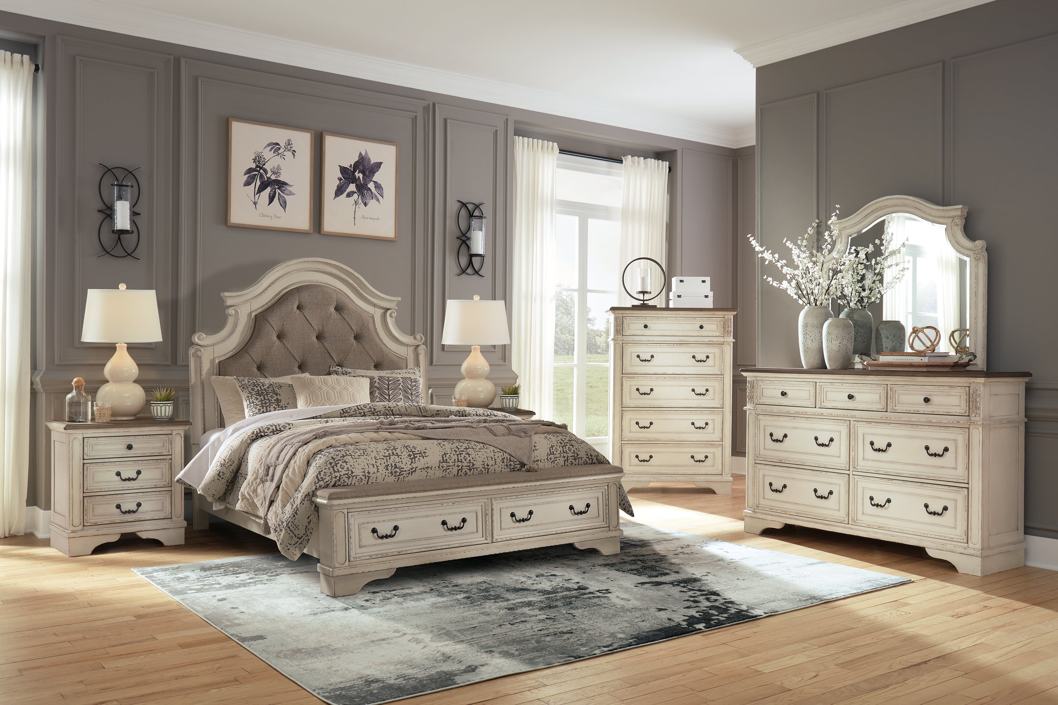 Fine Furniture & Decor - Ashley Furniture - Realyn Bedroom - Queen Upholstered Storage Bed / Two-tone - B743B18