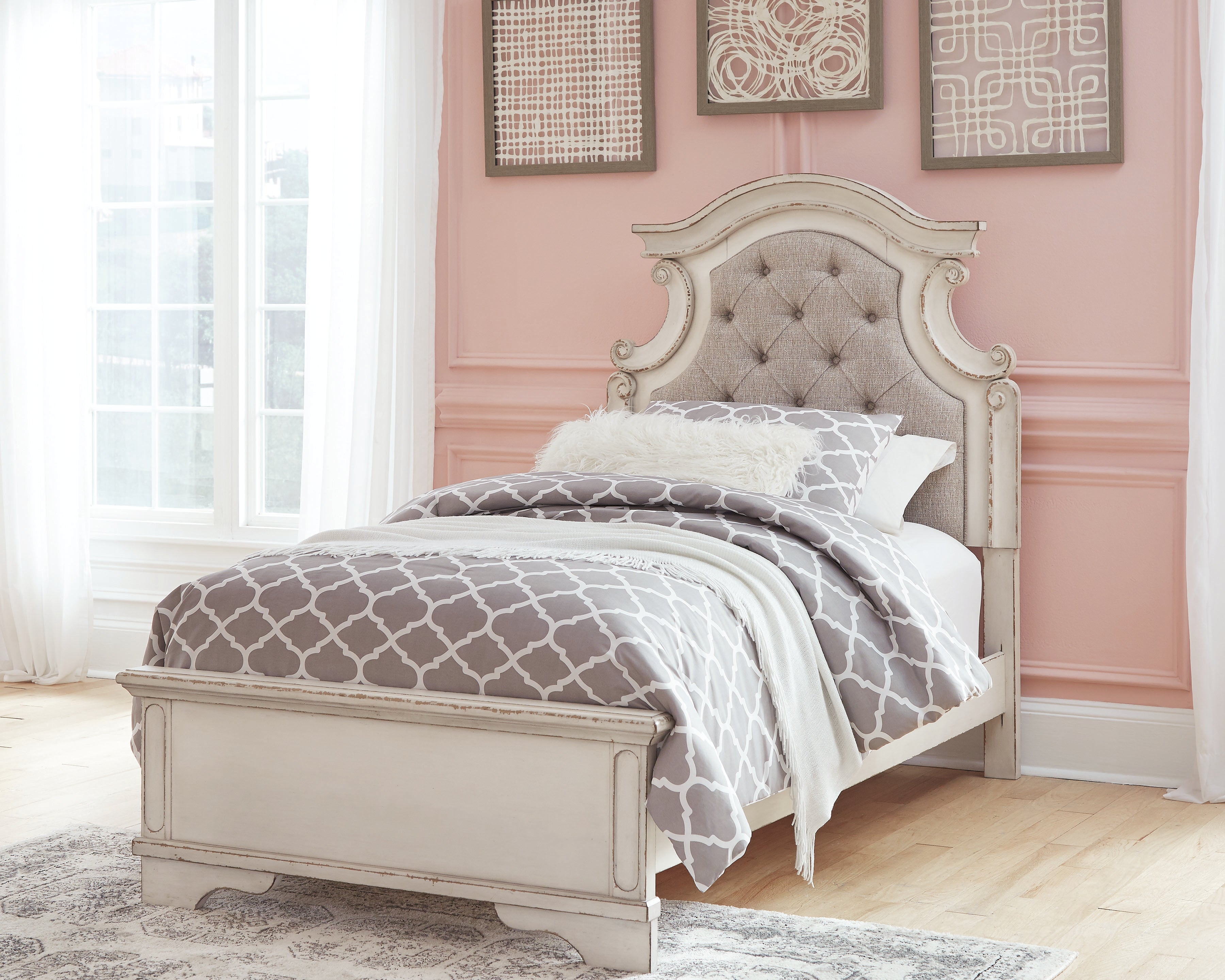 Fine Furniture & Decor - Ashley Furniture - Realyn Bedroom - Twin Panel Bed / Chipped White - B743B13