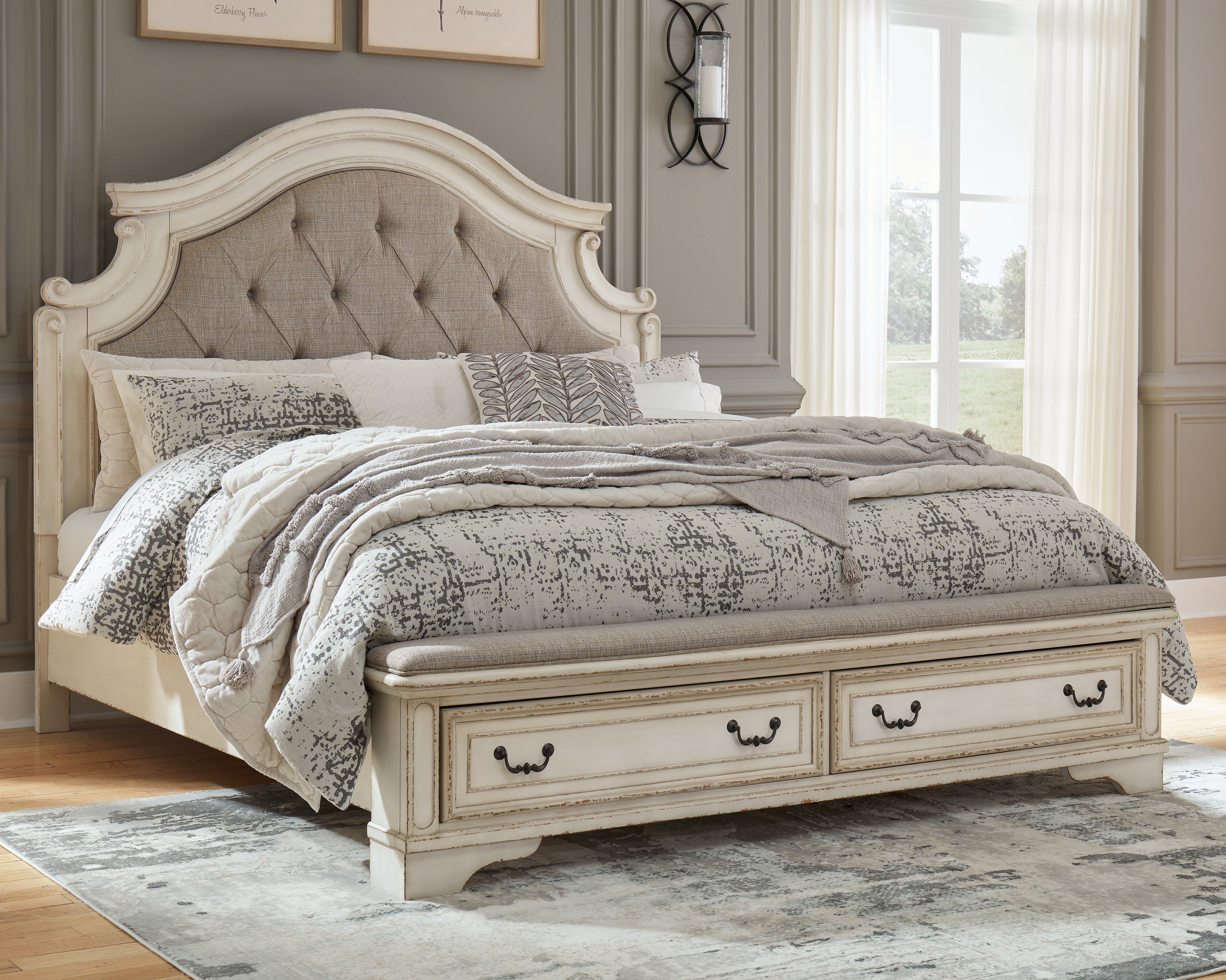 Fine Furniture & Decor - Ashley Furniture - Realyn Bedroom - King Upholstered Storage Bed / Two-tone - B743B20