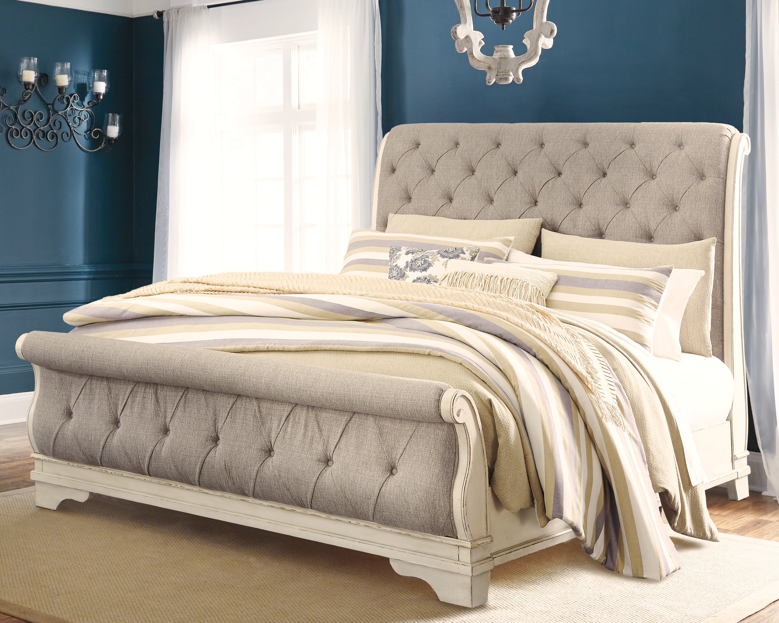 Fine Furniture & Decor - Ashley Furniture - Realyn Bedroom - Queen Sleigh Bed / Chipped White - B743B4