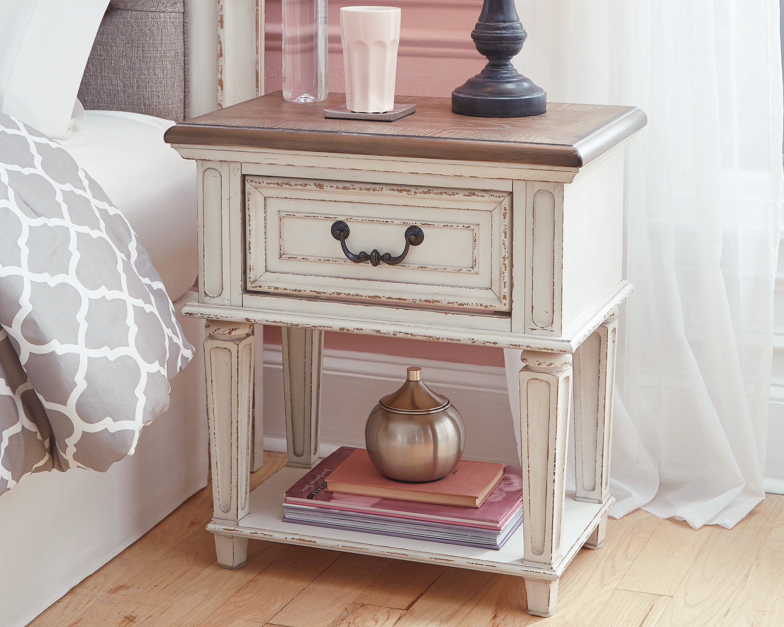 Fine Furniture & Decor - Ashley Furniture - Realyn Bedroom - One Drawer Night Stand / Chipped White - B743-91
