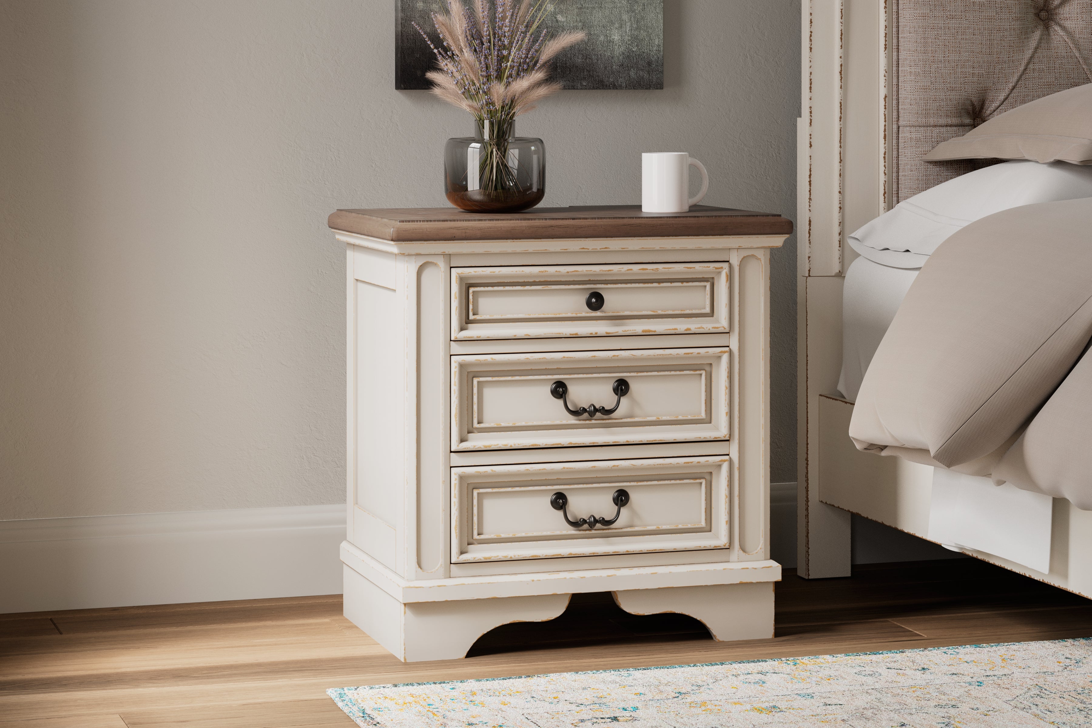 Fine Furniture & Decor - Ashley Furniture - Realyn Bedroom - Three Drawer Night Stand / Two-tone - B743-93