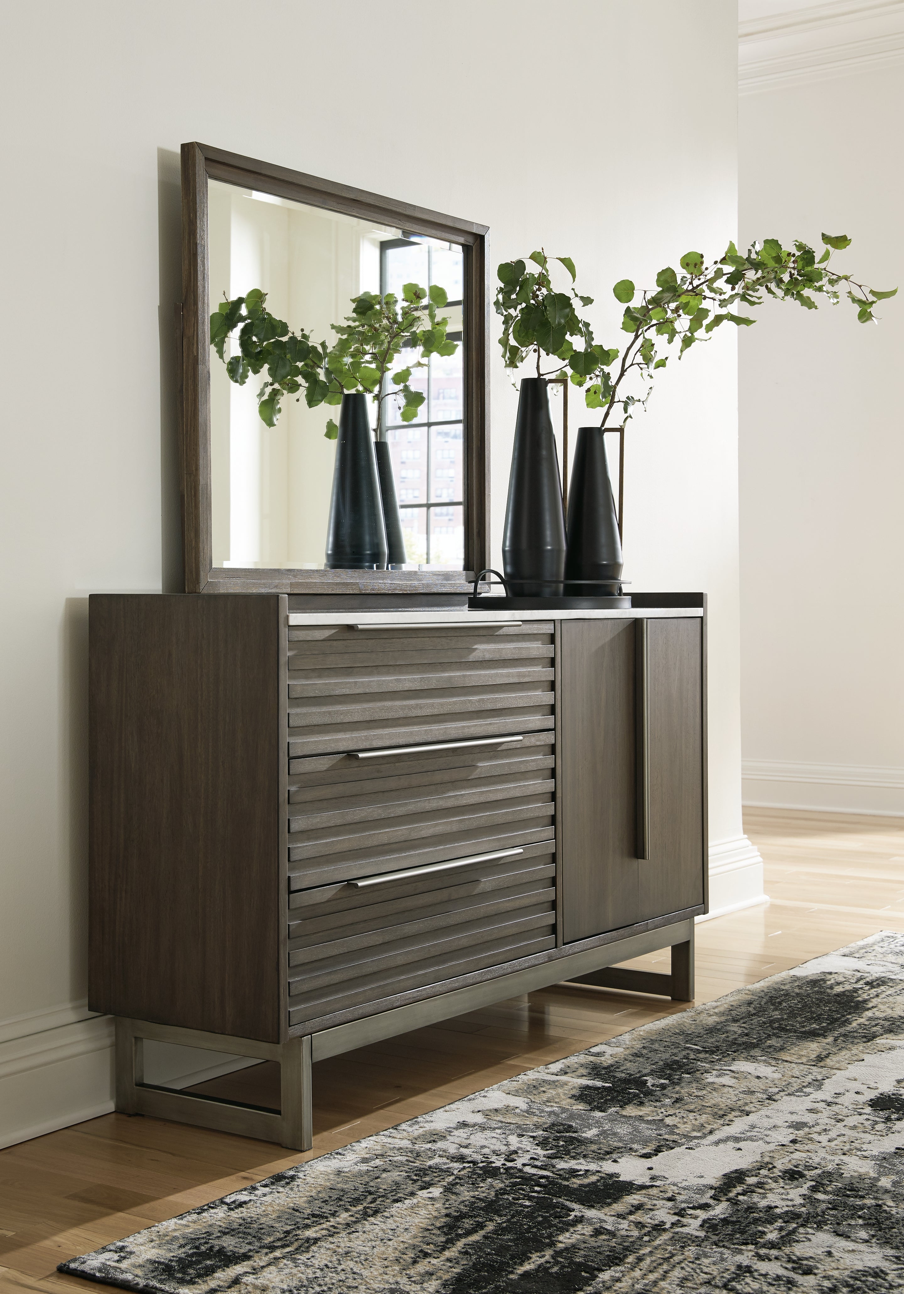 Fine Furniture & Decor - Ashley Furniture - Arkenton Bedroom - Dresser and Mirror / Grayish Brown - B786B1