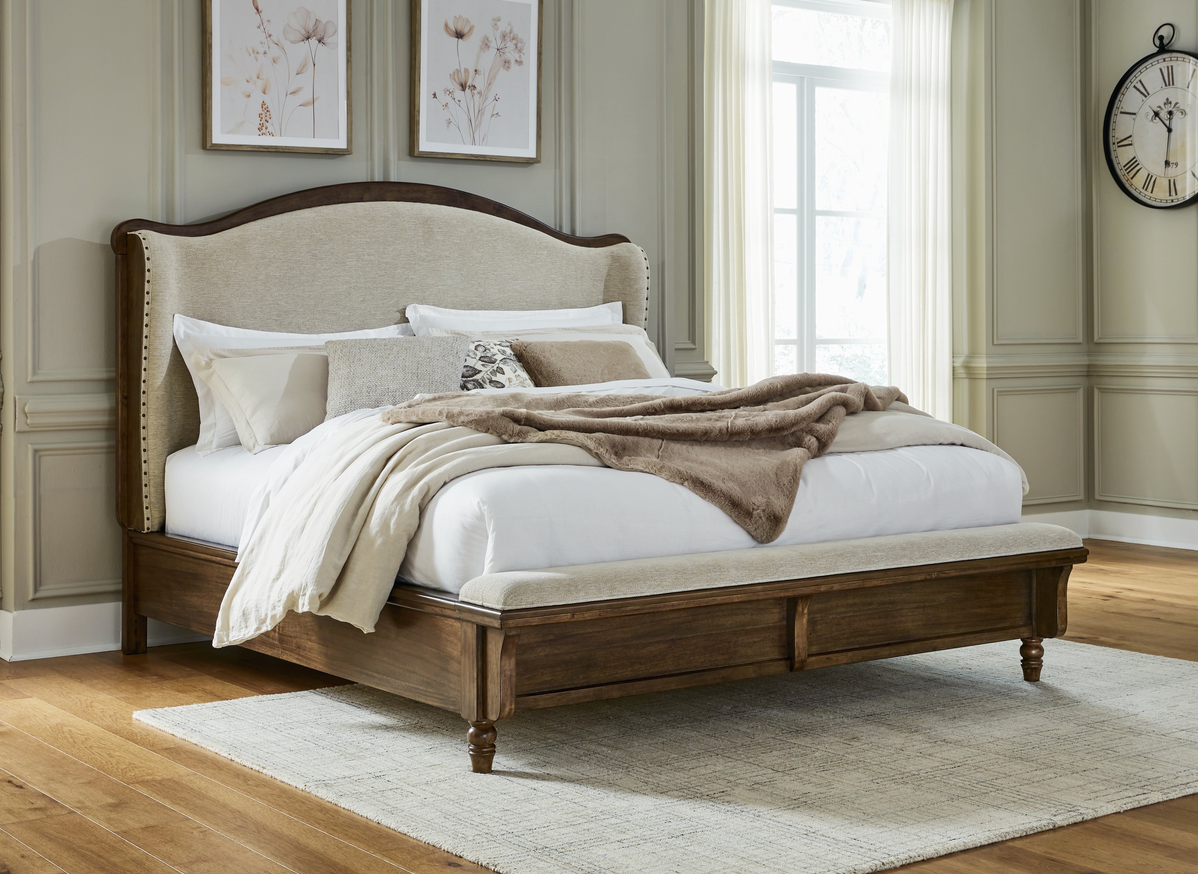 Fine Furniture & Decor - Ashley Furniture - Sturlayne Bedroom - King Upholstered Panel Bed / Brown - B787B4