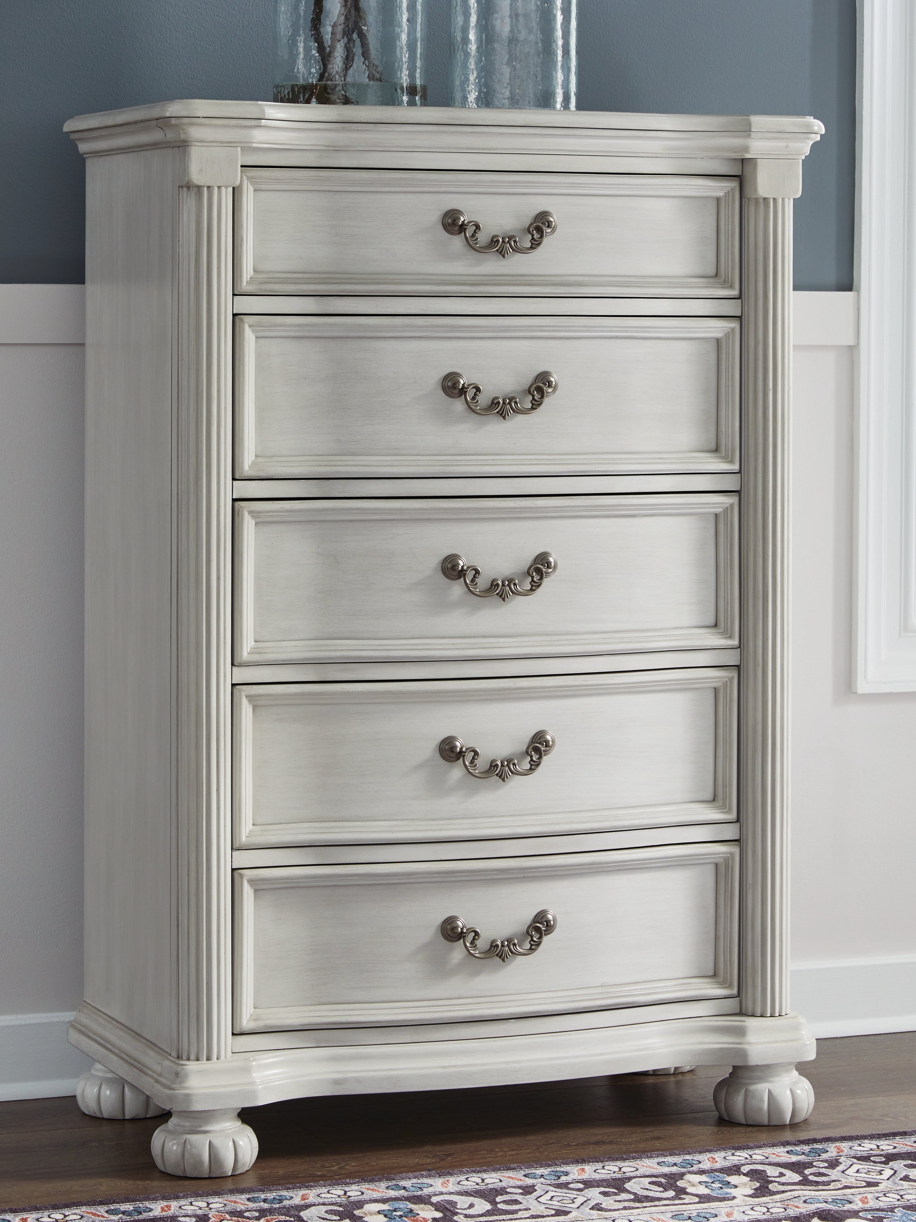 Fine Furniture & Decor - Ashley Furniture - Montelaine Bedroom - Five Drawer Chest / Antique White - B795-46