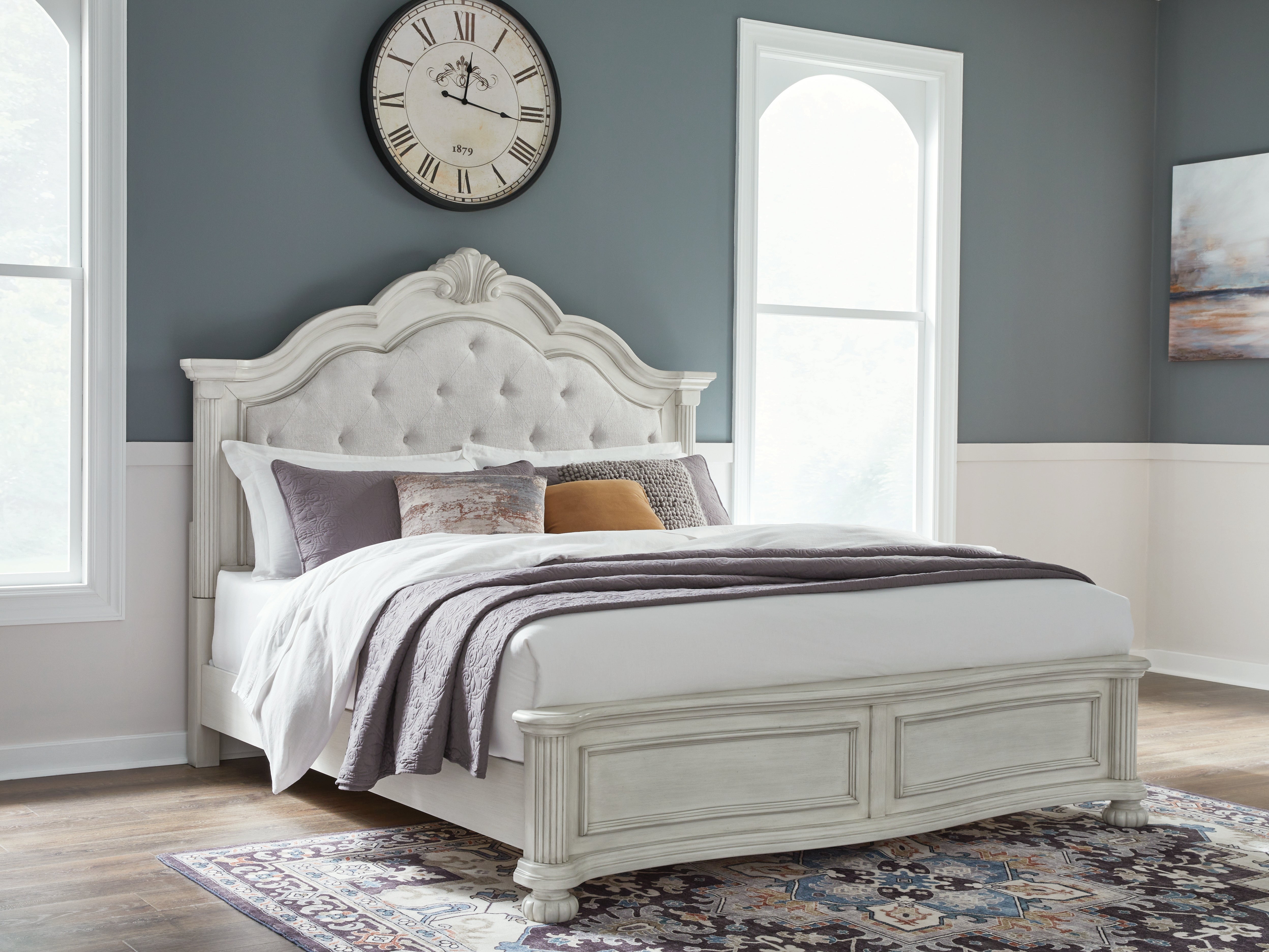 Fine Furniture & Decor - Ashley Furniture - Montelaine Bedroom - California King Upholstered Panel Bed / Antique White - B795B7