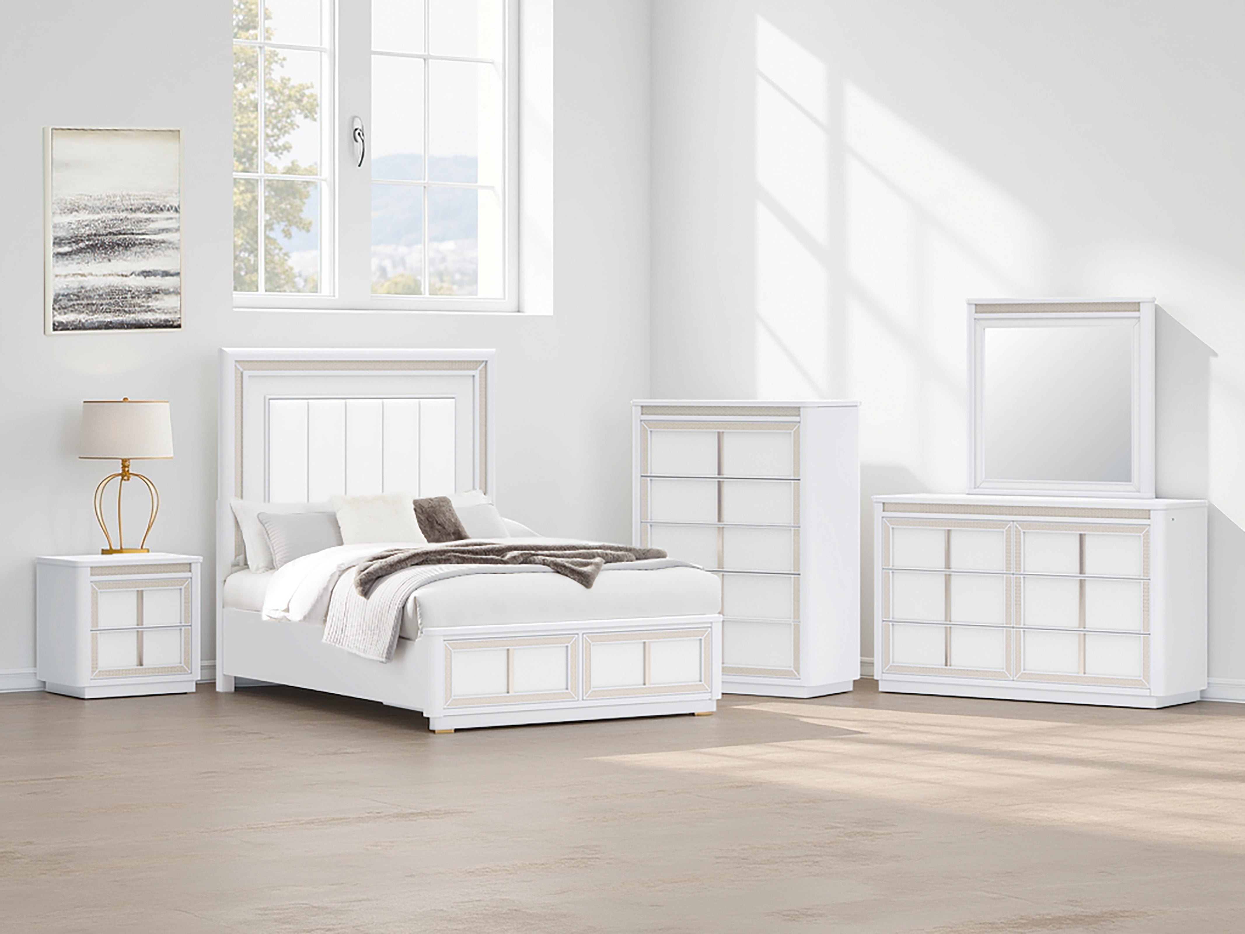 Fine Furniture & Decor - Ashley Furniture - Chalanna Bedroom - Queen Upholstered Storage Bed / White - B822B2