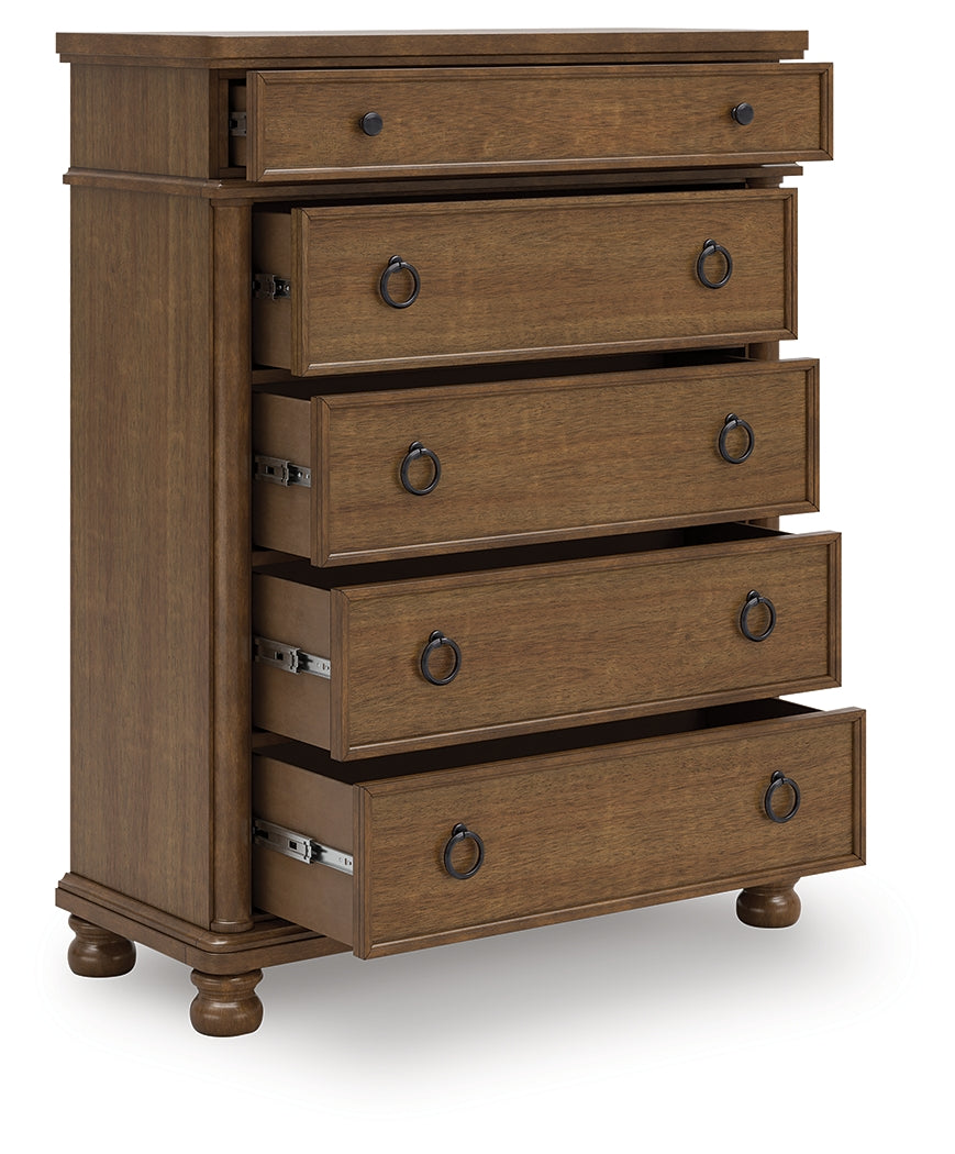 Fine Furniture & Decor - Ashley Furniture - Rowlenstown Bedroom - Five Drawer Chest / Brown - PCB824-46