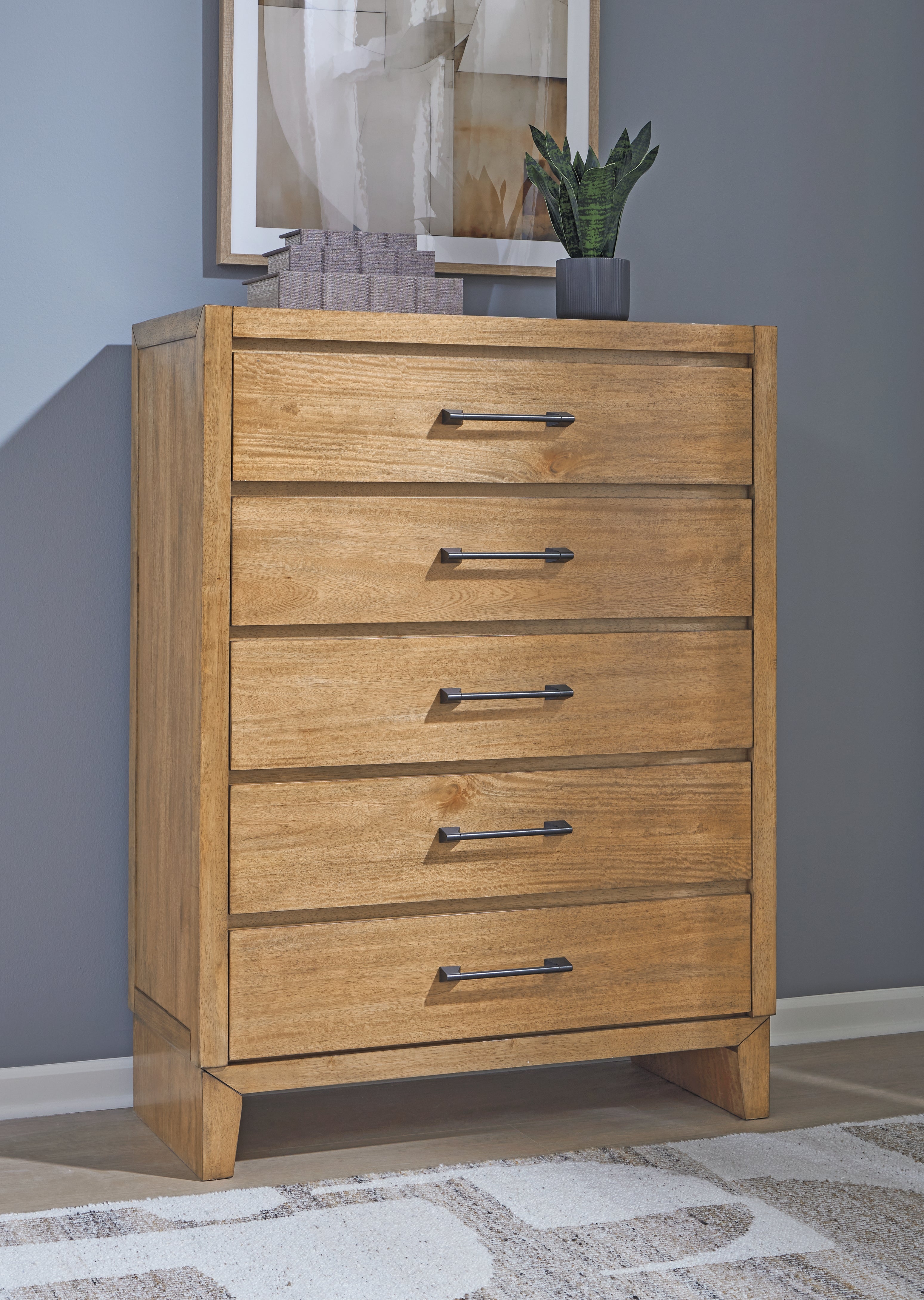 Fine Furniture & Decor - Ashley Furniture - Sherbana Bedroom - Five Drawer Chest / Light Brown - B833-46