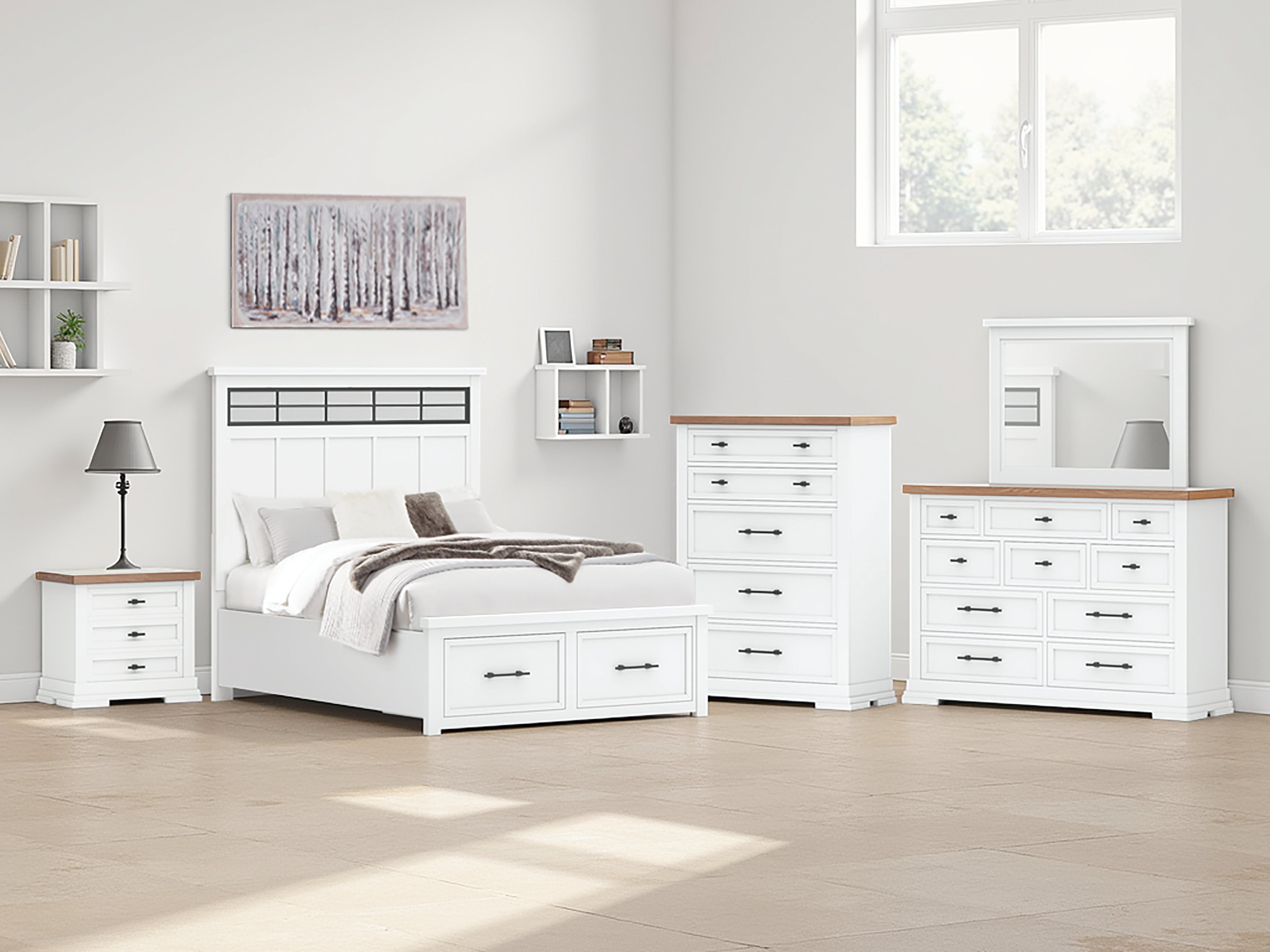 Fine Furniture & Decor - Ashley Furniture - Ashbryn Bedroom - Queen Panel Storage Bed / White/Natural - B844B2