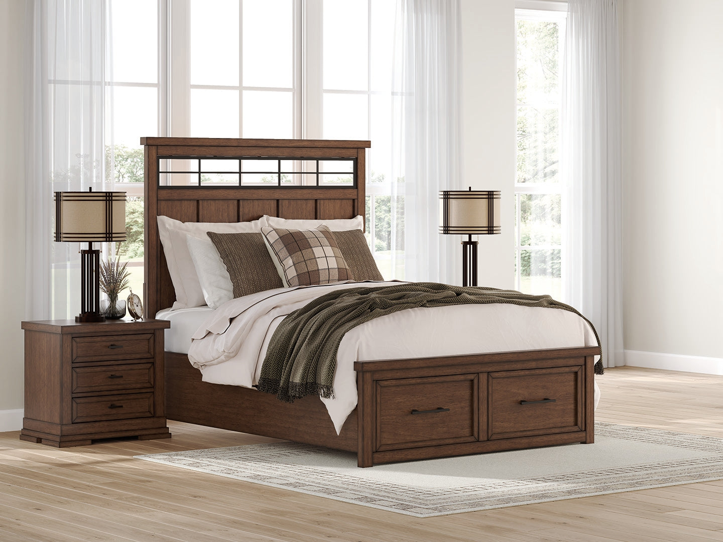 Fine Furniture & Decor - Ashley Furniture - Taffenbrook Bedroom - Queen Panel Storage Bed / Medium Brown - B849B2