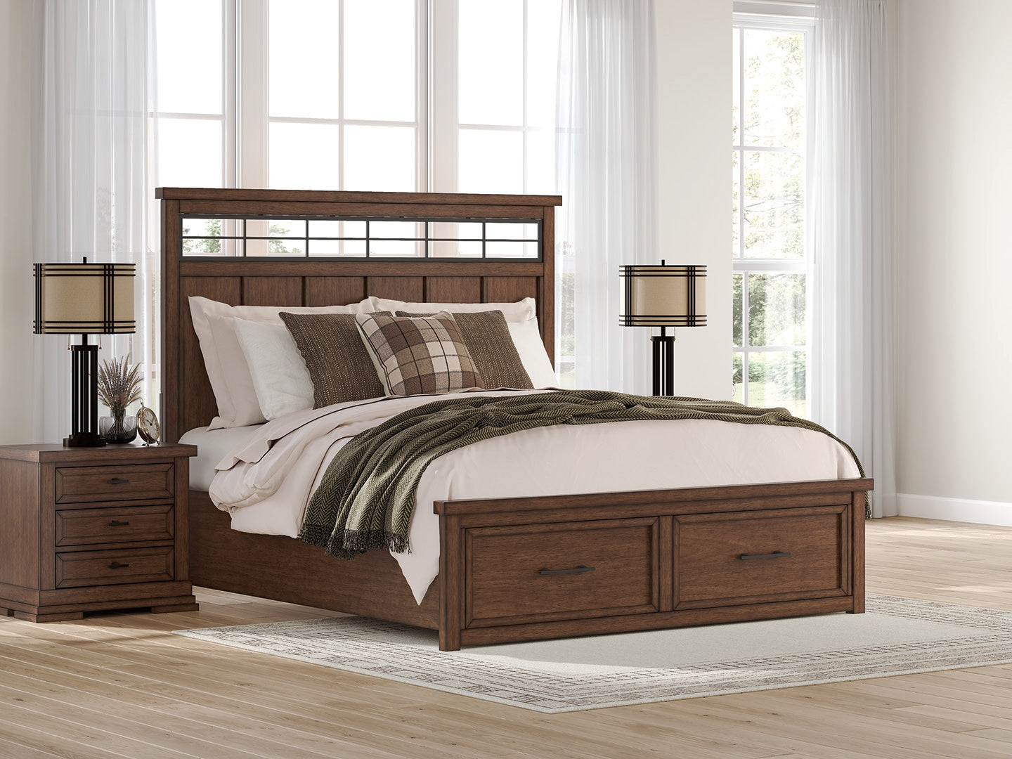Fine Furniture & Decor - Ashley Furniture - Taffenbrook Bedroom - King Panel Storage Bed / Medium Brown - B849B4