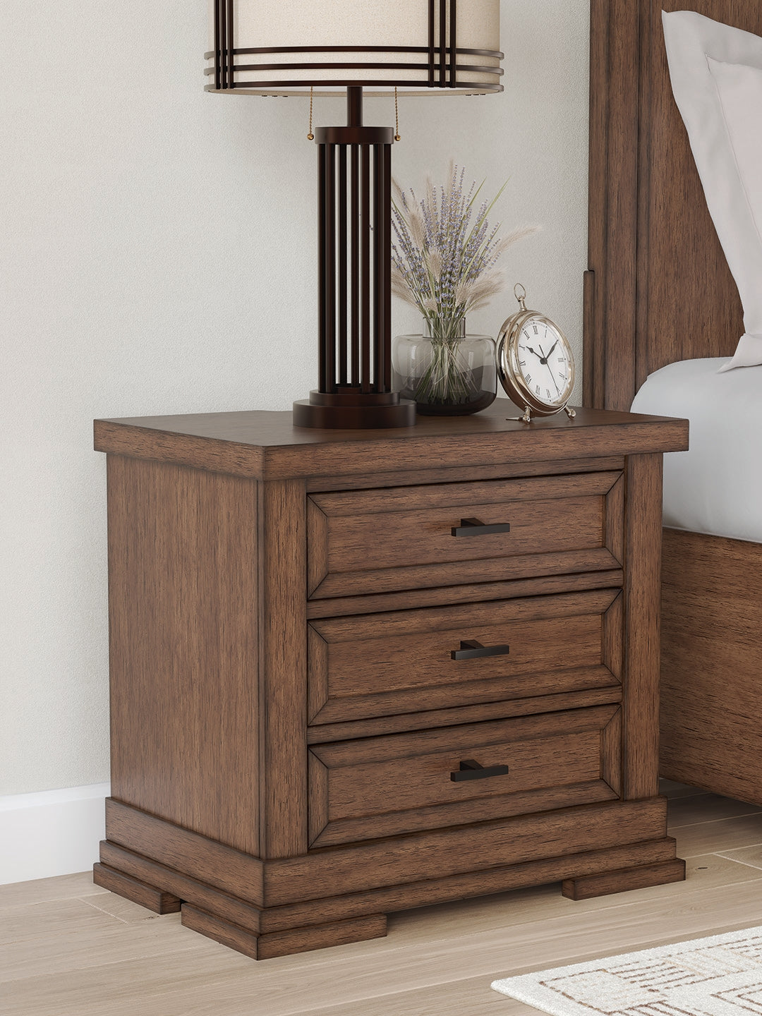 Fine Furniture & Decor - Ashley Furniture - Taffenbrook Bedroom - Three Drawer Night Stand / Medium Brown - B849-93