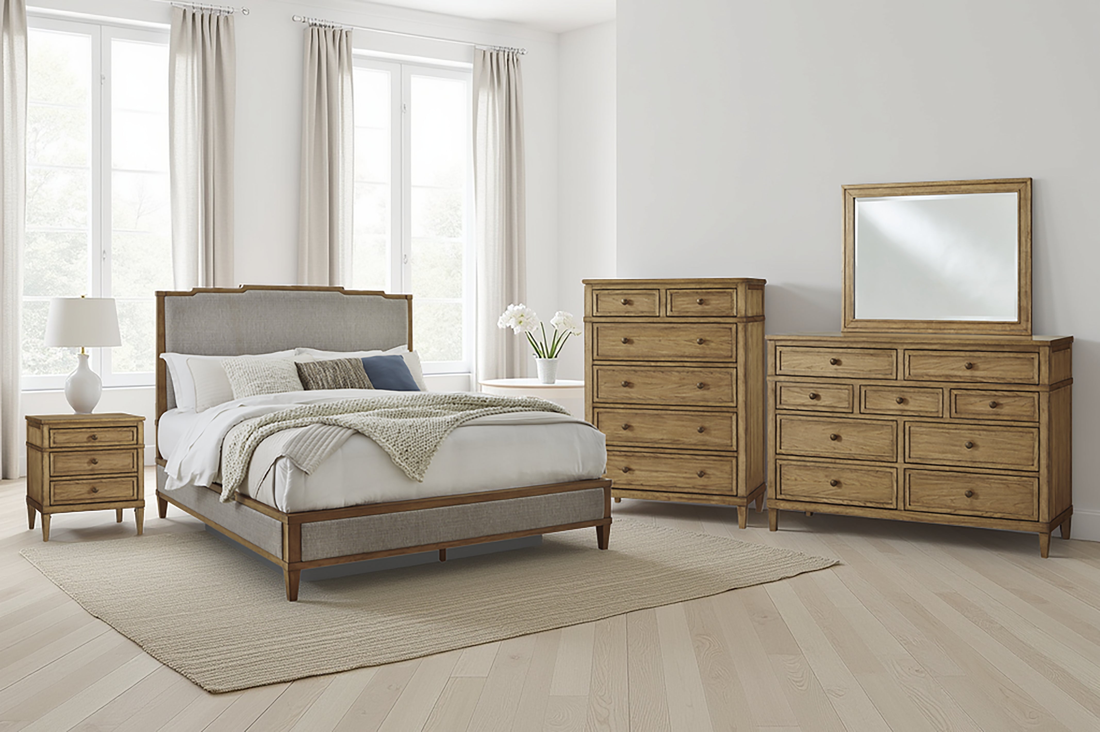 Fine Furniture & Decor - Ashley Furniture - Sharlance Bedroom - Queen Upholstered Panel Bed / Green/Brown - B895B2