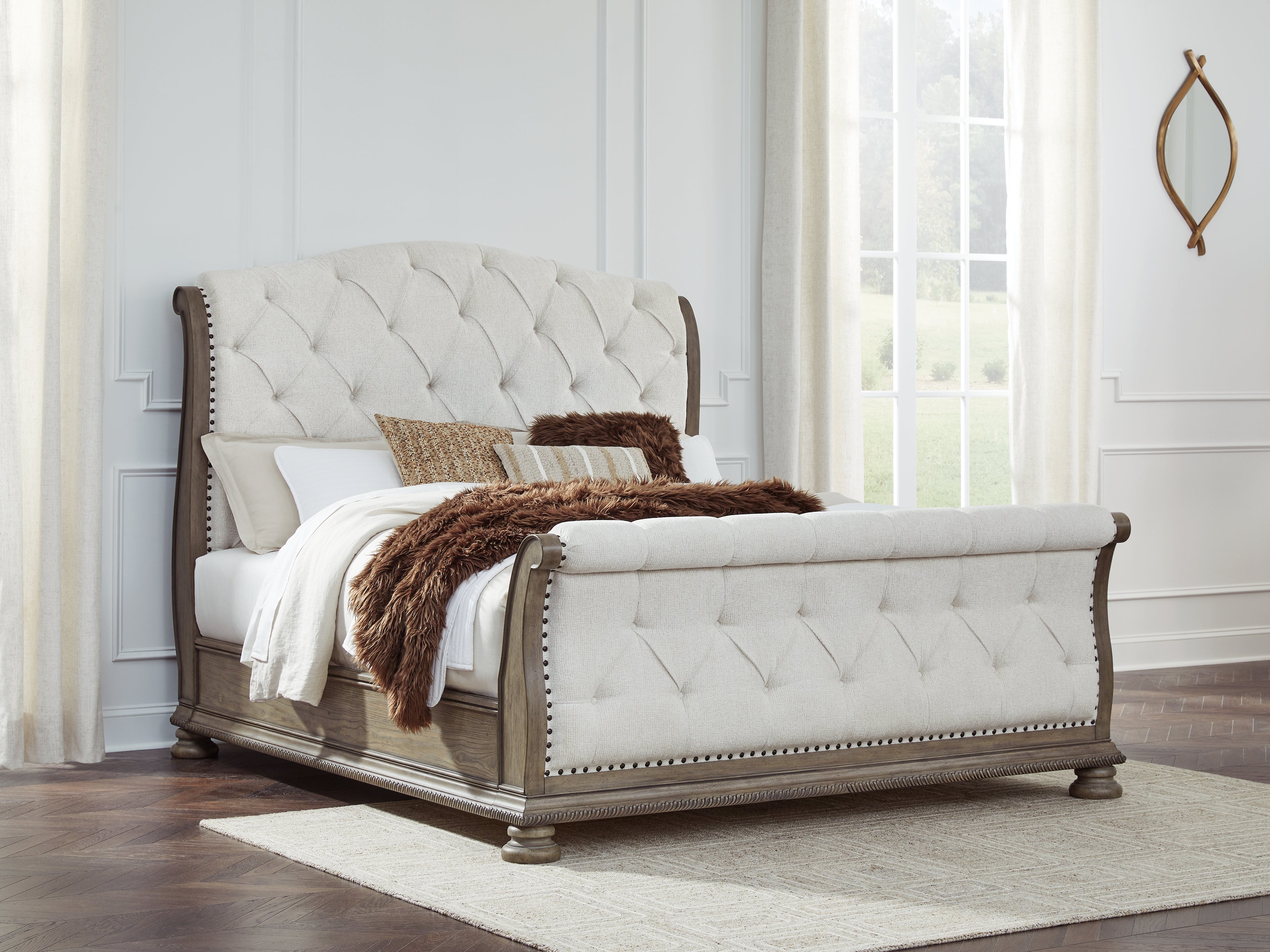 Fine Furniture & Decor - Ashley Furniture - Ardenfield Bedroom - California King Upholstered Sleigh Bed / Light Brown - B944B5