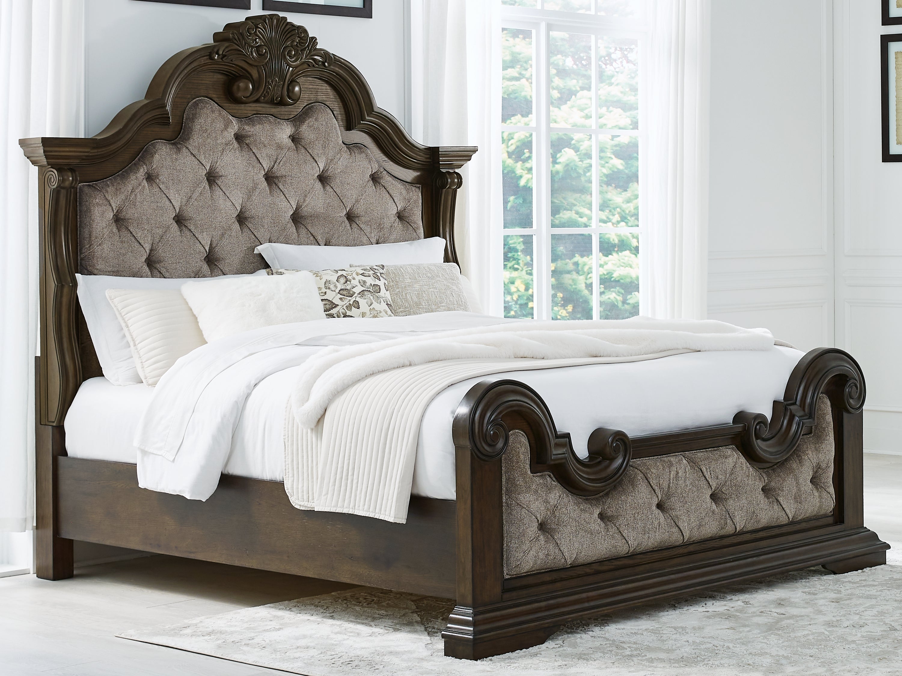 Fine Furniture & Decor - Ashley Furniture - Maylee Bedroom - California King Upholstered Bed / Dark Brown - B947B5