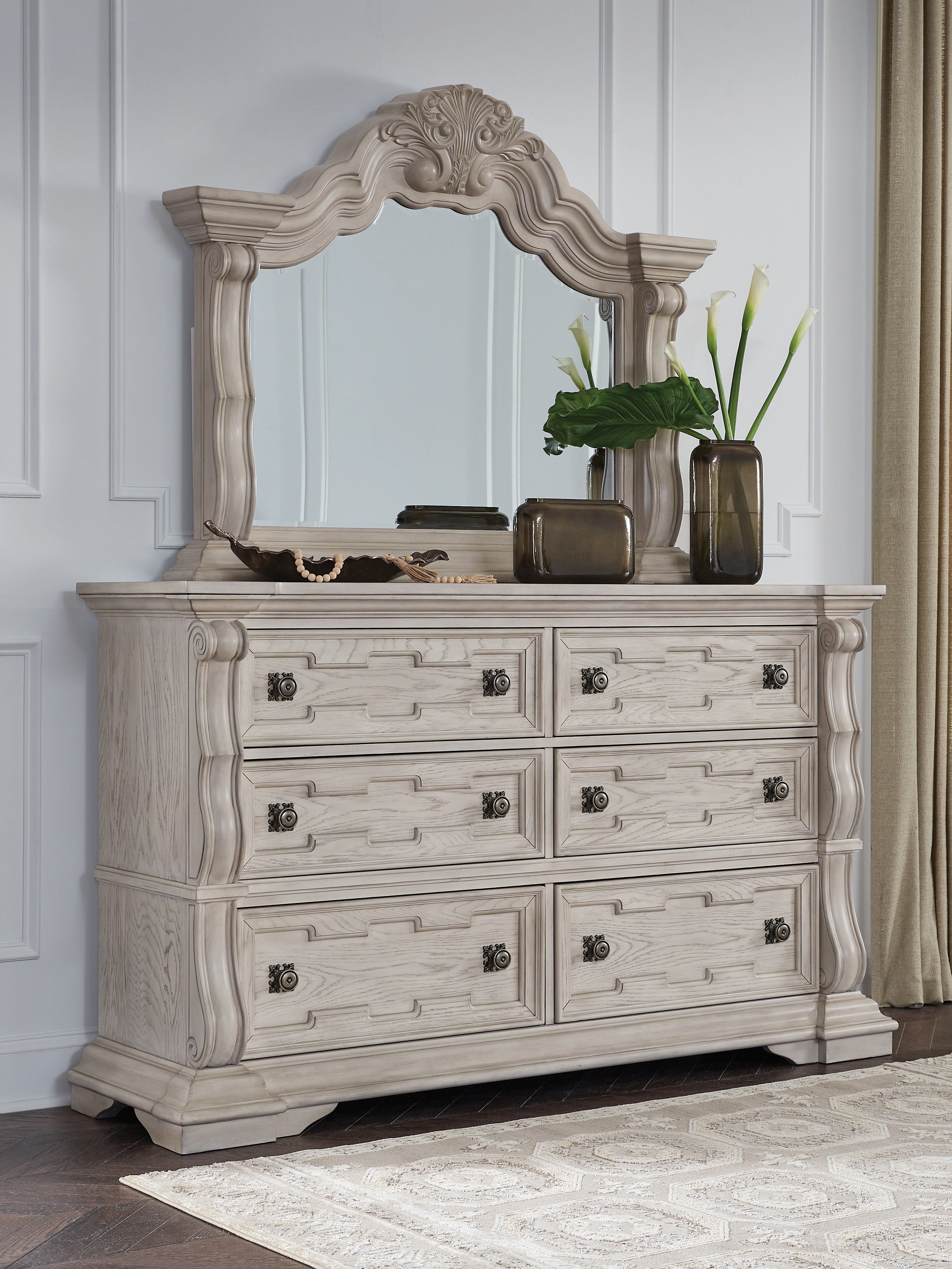 Fine Furniture & Decor - Ashley Furniture - Bruchandi Bedroom - Dresser and Mirror / Antique White - PCB948B1