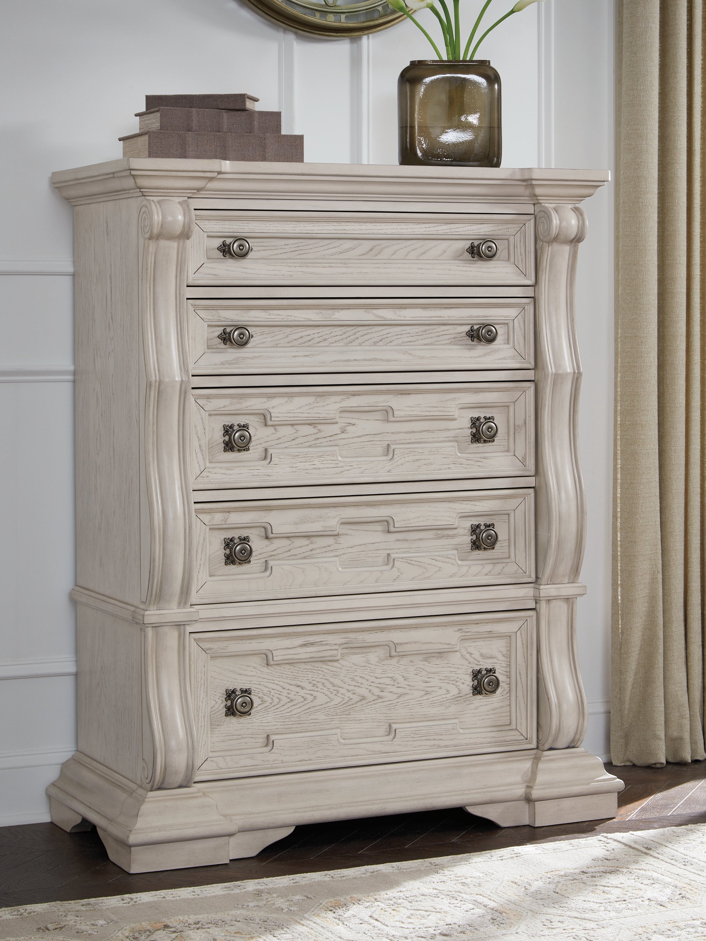 Fine Furniture & Decor - Ashley Furniture - Bruchandi Bedroom - Five Drawer Chest / Antique White - PCB948-46