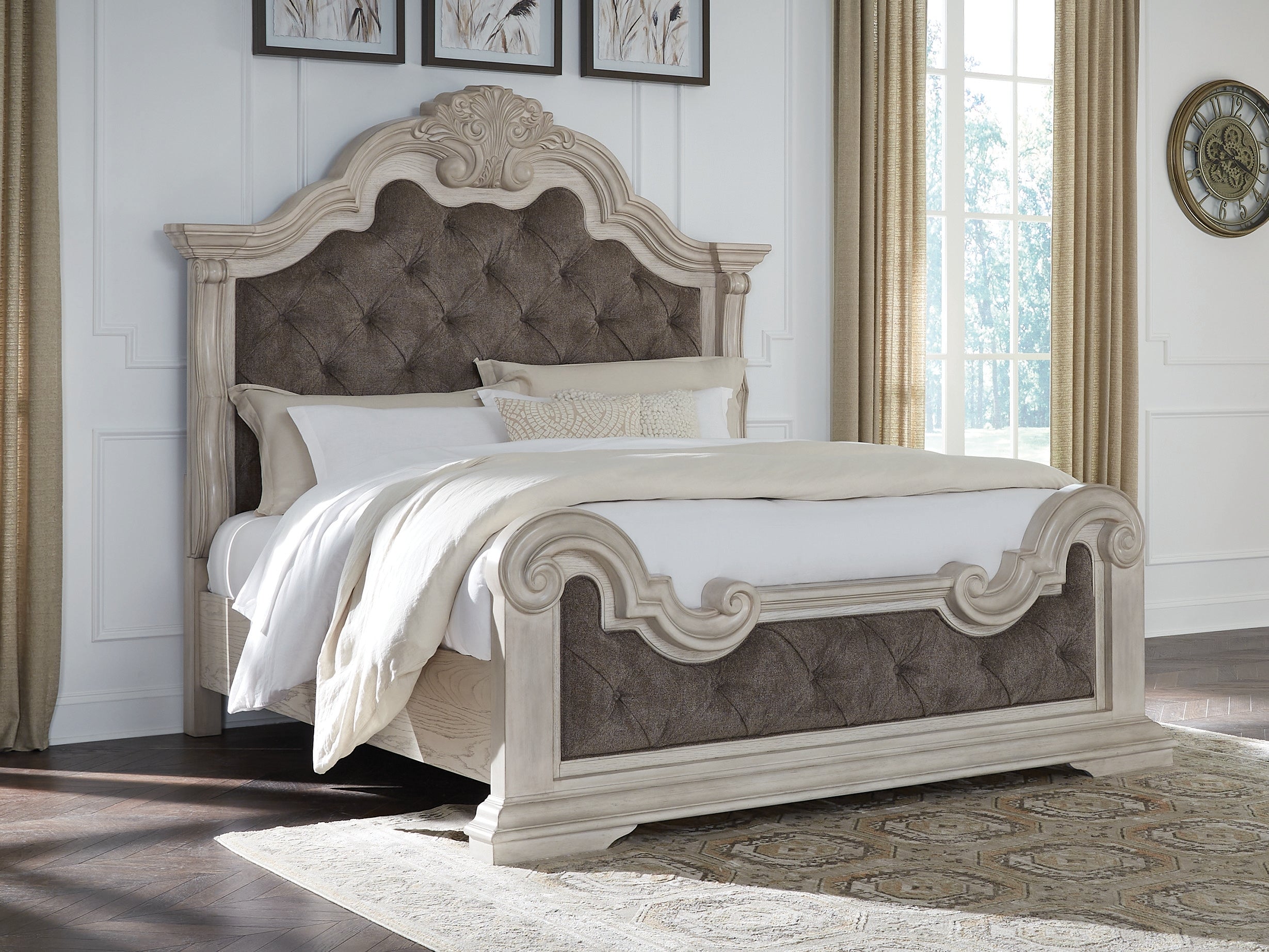 Fine Furniture & Decor - Ashley Furniture - Bruchandi Bedroom - King Upholstered Panel Bed / Antique White - PCB948B4