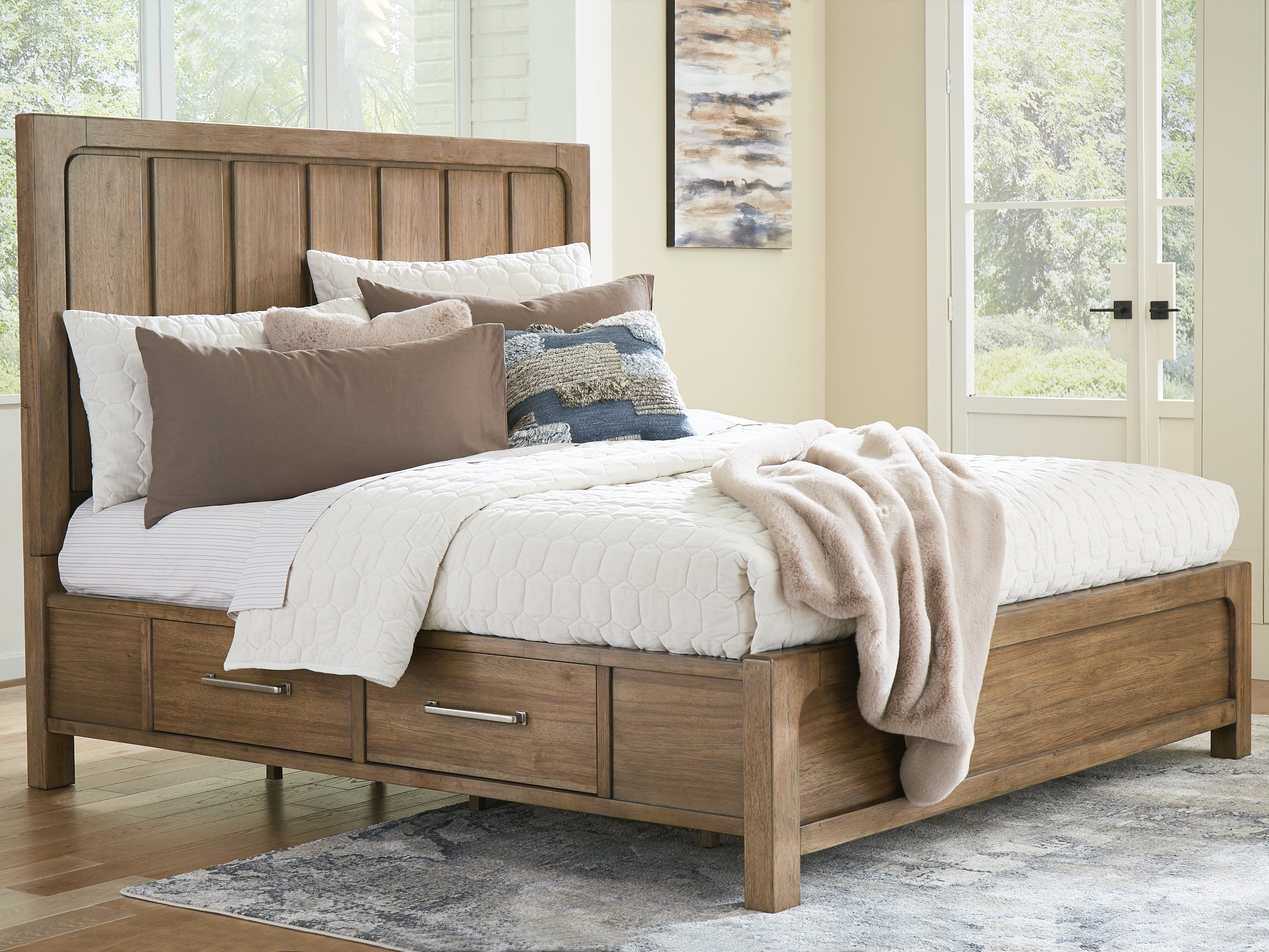 Fine Furniture & Decor - Ashley Furniture - Cabalynn Bedroom - King Panel Bed with Storage / Light Brown - B974B8