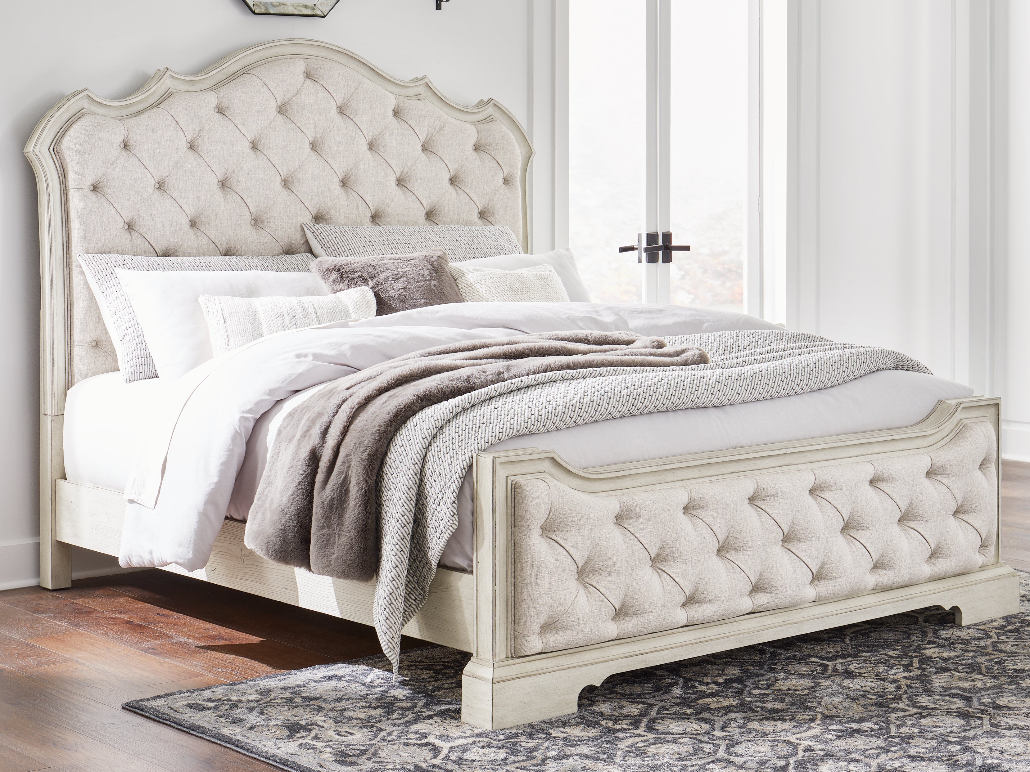 Fine Furniture & Decor - Ashley Furniture - Arlendyne Bedroom - King Upholstered Bed / Antique White - B980B4