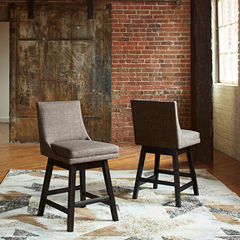 Fine Furniture & Decor - Ashley Furniture - Tallenger Dining Room - Bar Height Bar Stool (Set of 2) / Black/Dark Brown - D380-930X2