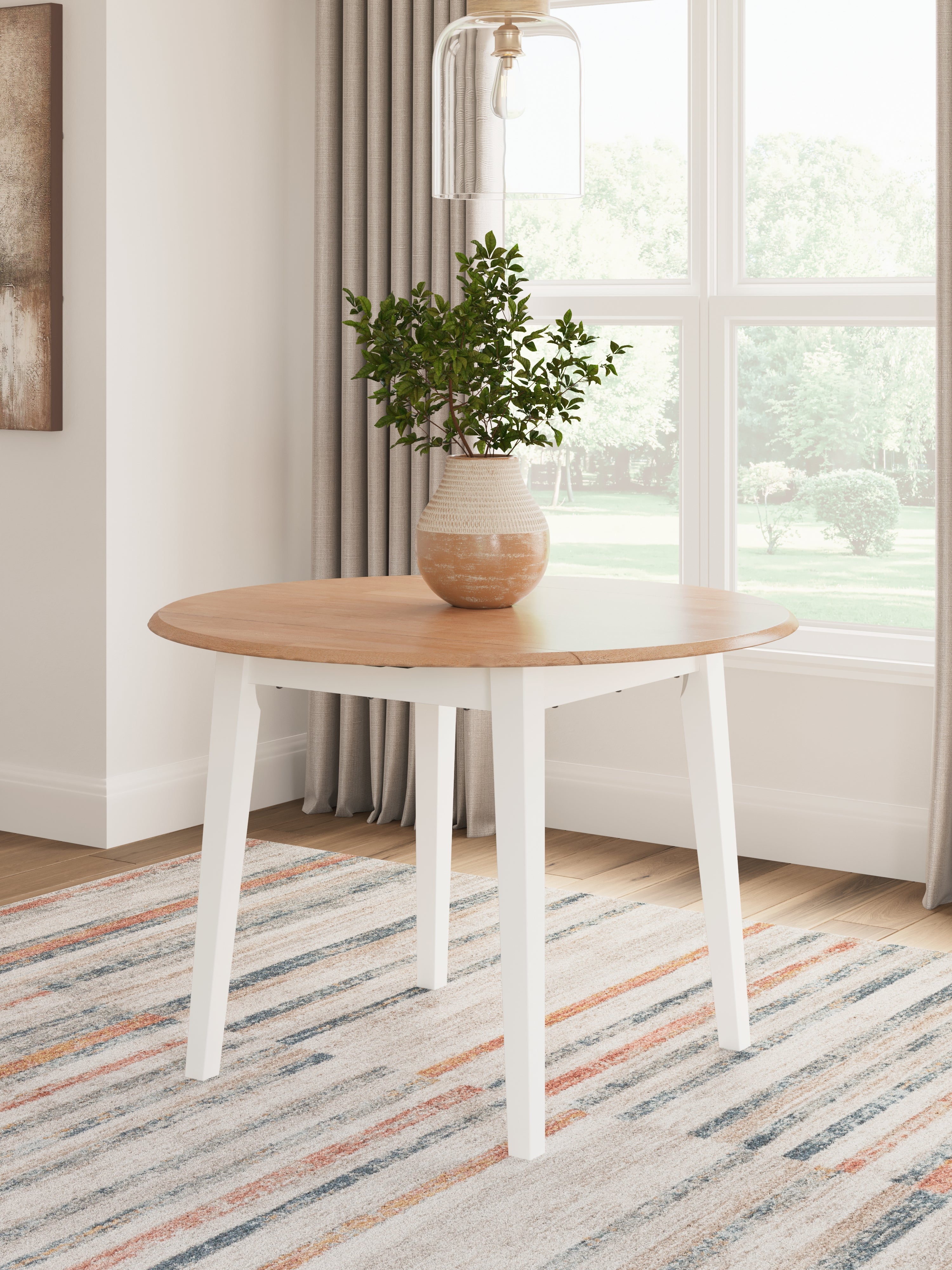 Fine Furniture & Decor - Ashley Furniture - Gesthaven Dining Room - Round DRM Drop Leaf Table / Natural/White - D398-15