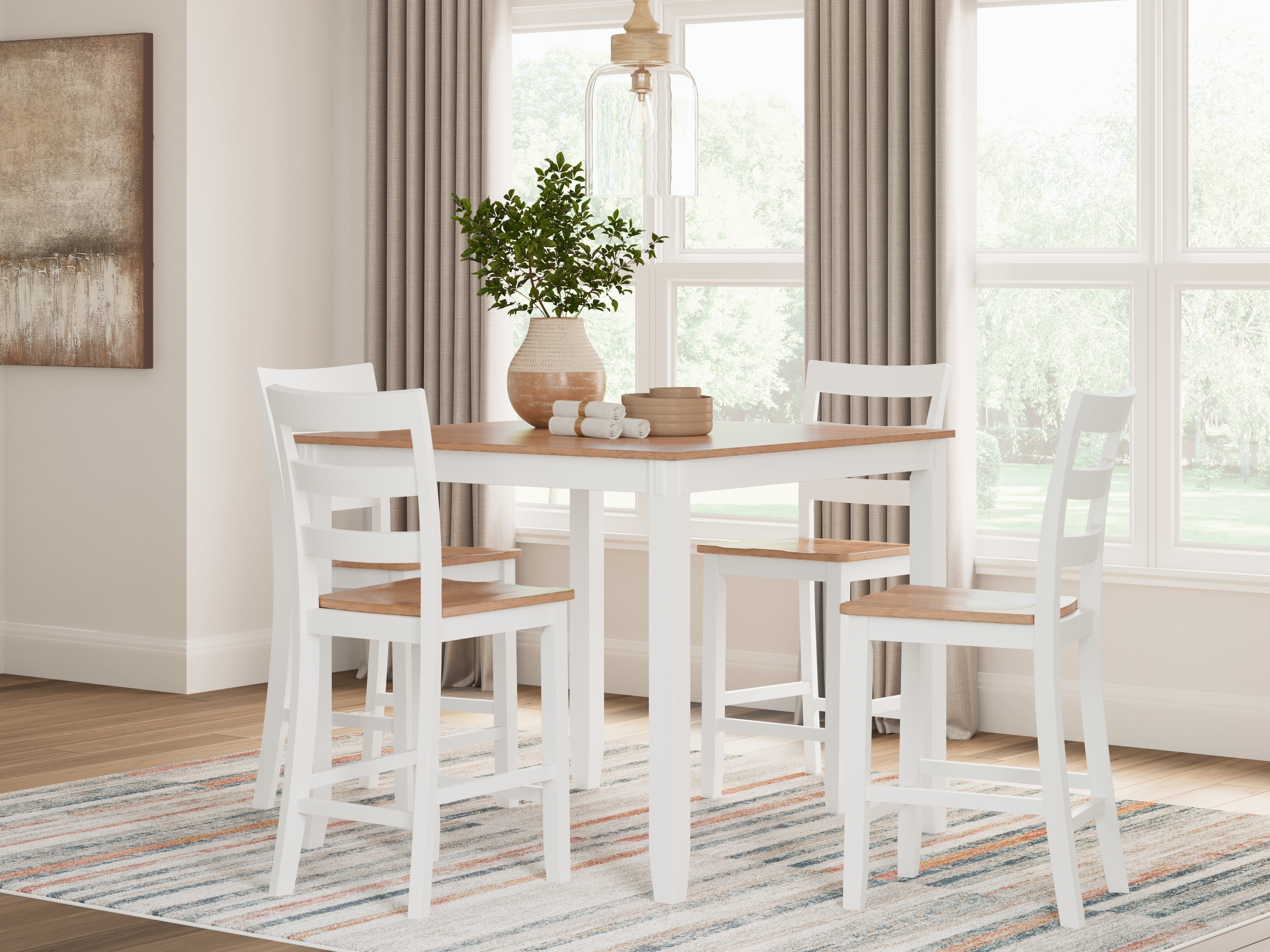 Fine Furniture & Decor - Ashley Furniture - Gesthaven Dining Room - DRM Counter Table Set (5/CN) / Natural/White - D398-223