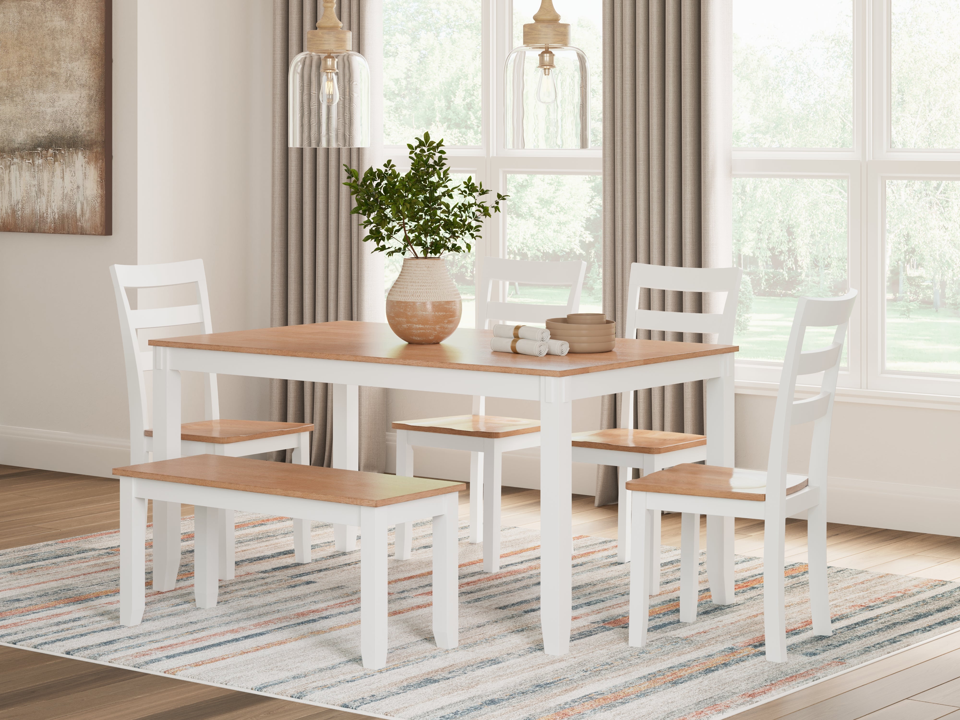 Fine Furniture & Decor - Ashley Furniture - Gesthaven Dining Room - Dining Room Table Set (6/CN) / Natural/White - D398-325