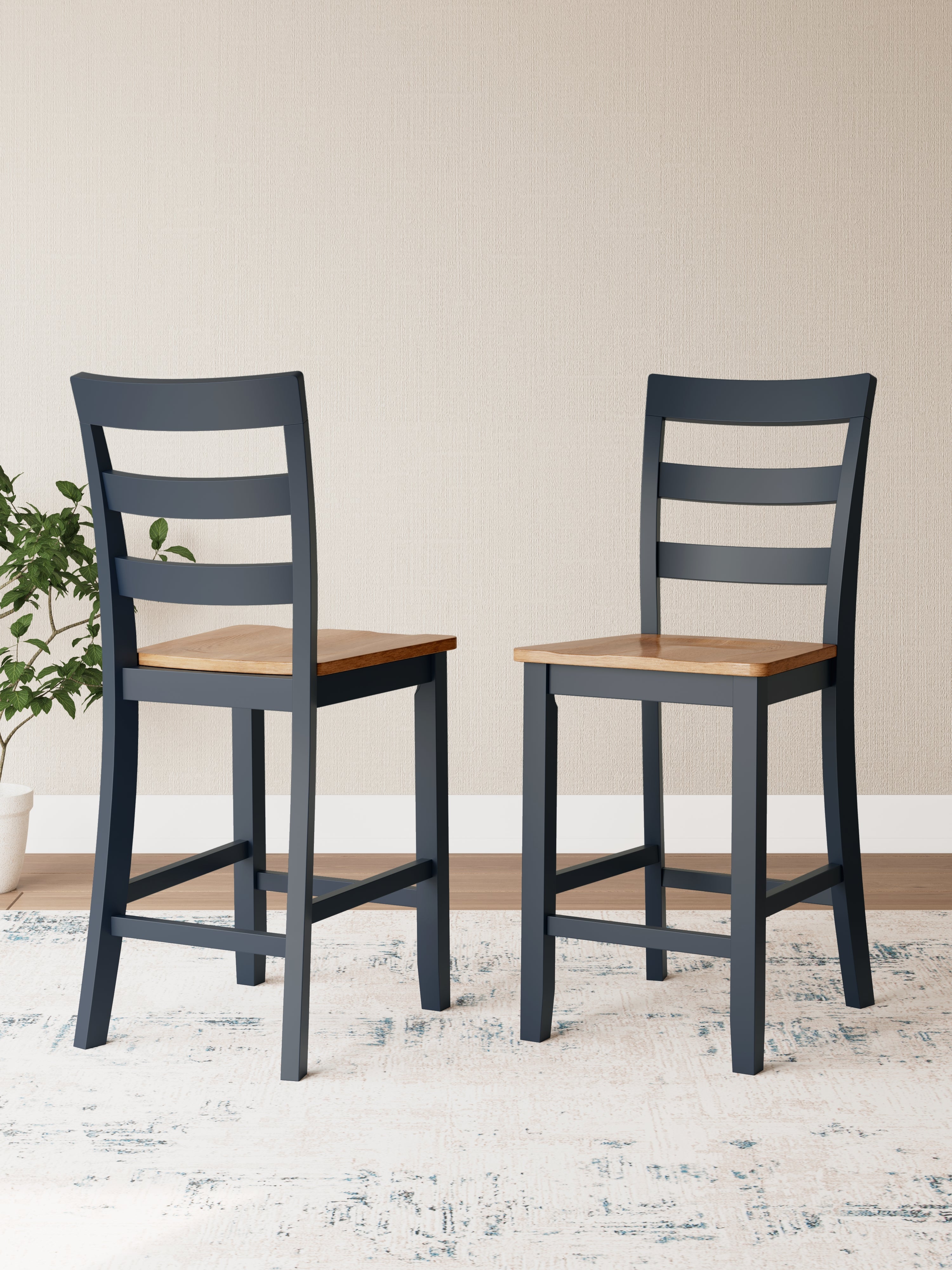 Fine Furniture & Decor - Ashley Furniture - Gesthaven Dining Room - Counter Height Barstool (Set of 2) / Natural/Blue - D399-124X2