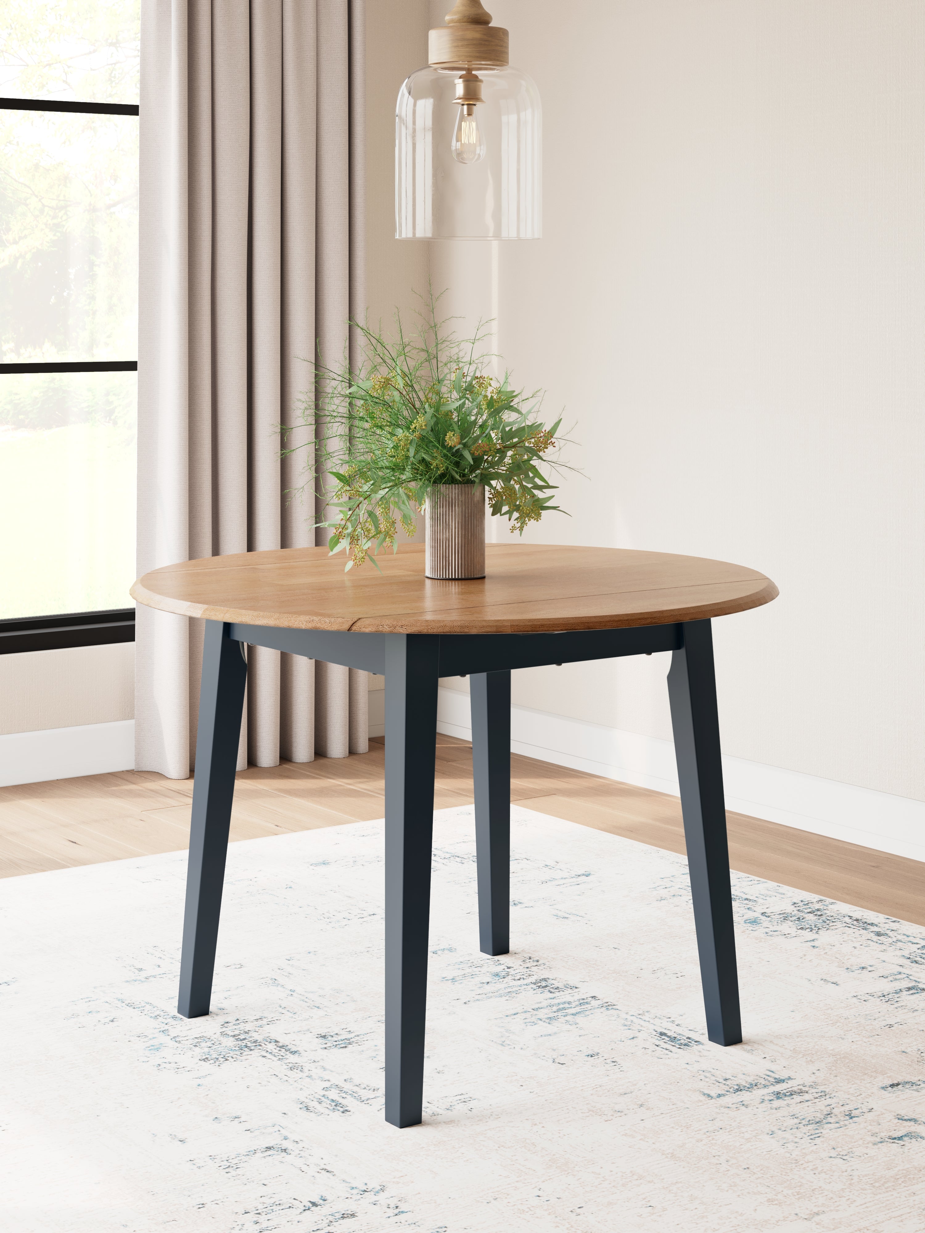 Fine Furniture & Decor - Ashley Furniture - Gesthaven Dining Room - Round DRM Drop Leaf Table / Natural/Blue - D399-15
