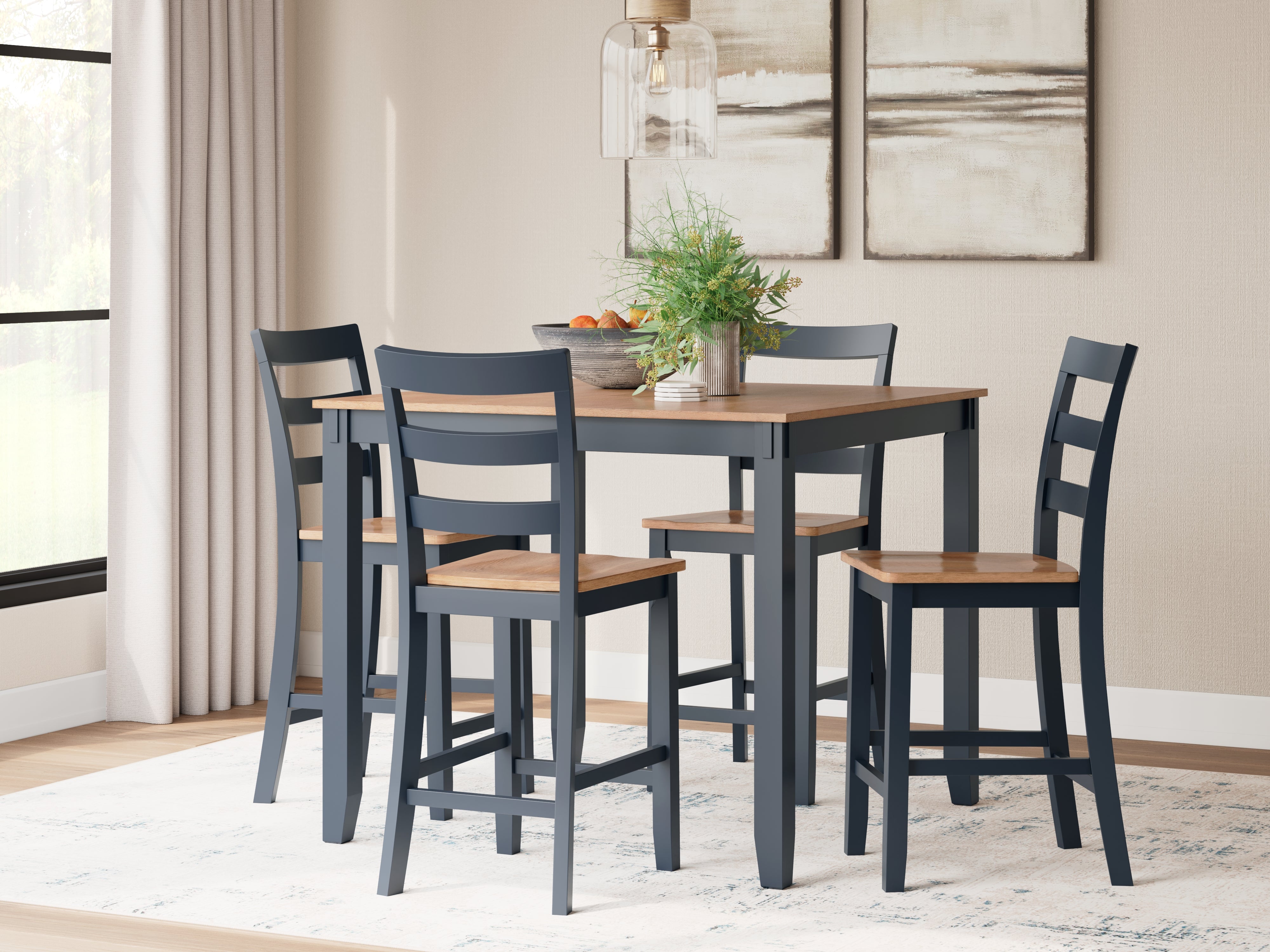 Fine Furniture & Decor - Ashley Furniture - Gesthaven Dining Room - DRM Counter Table Set (5/CN) / Natural/Blue - D399-223