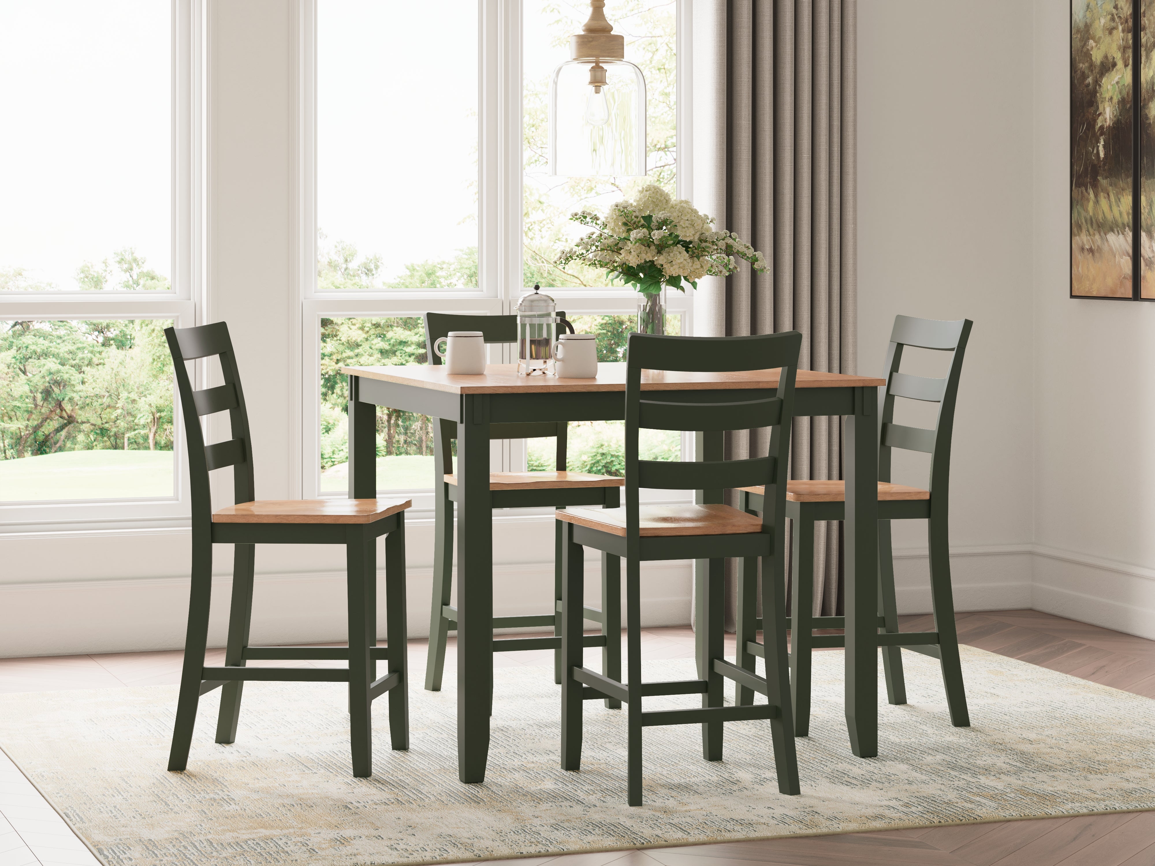 Fine Furniture & Decor - Ashley Furniture - Gesthaven Dining Room - DRM Counter Table Set (5/CN) / Natural/Green - D401-223