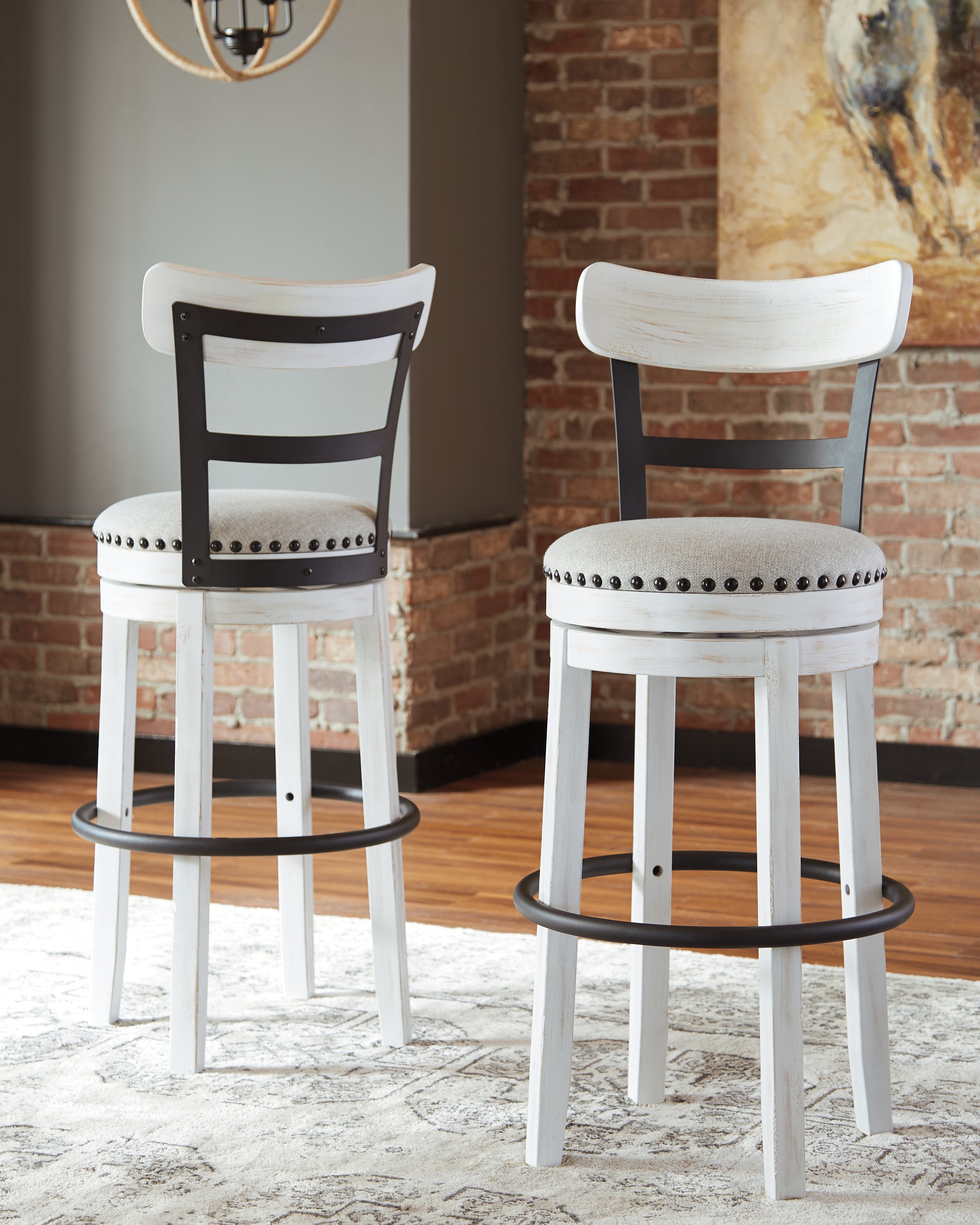 Fine Furniture & Decor - Ashley Furniture - Valebeck Dining Room - Tall UPH Swivel Barstool(1/CN) / White - D546-530