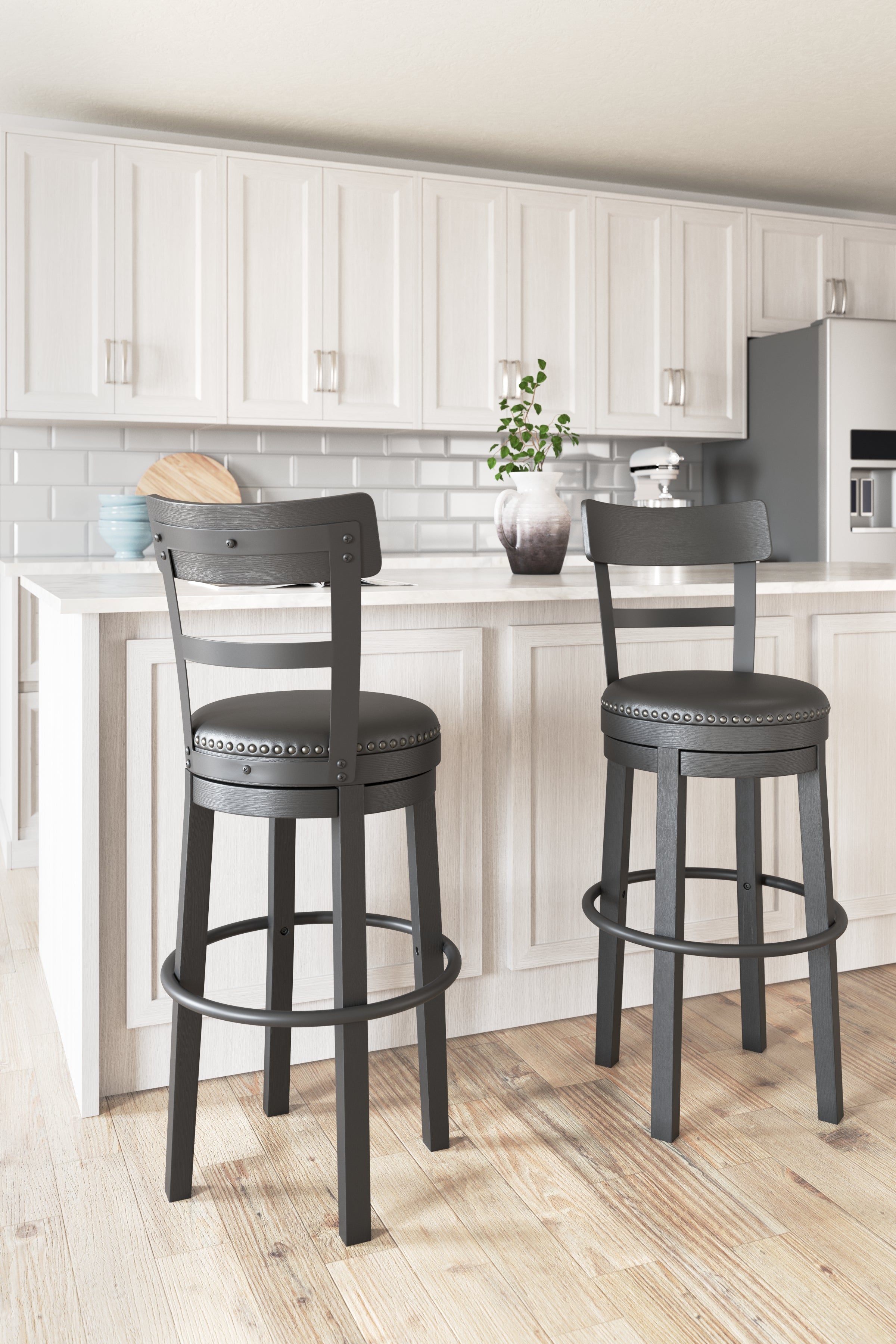 Fine Furniture & Decor - Ashley Furniture - Valebeck Dining Room - Tall UPH Swivel Barstool(1/CN) / Black - D546-630