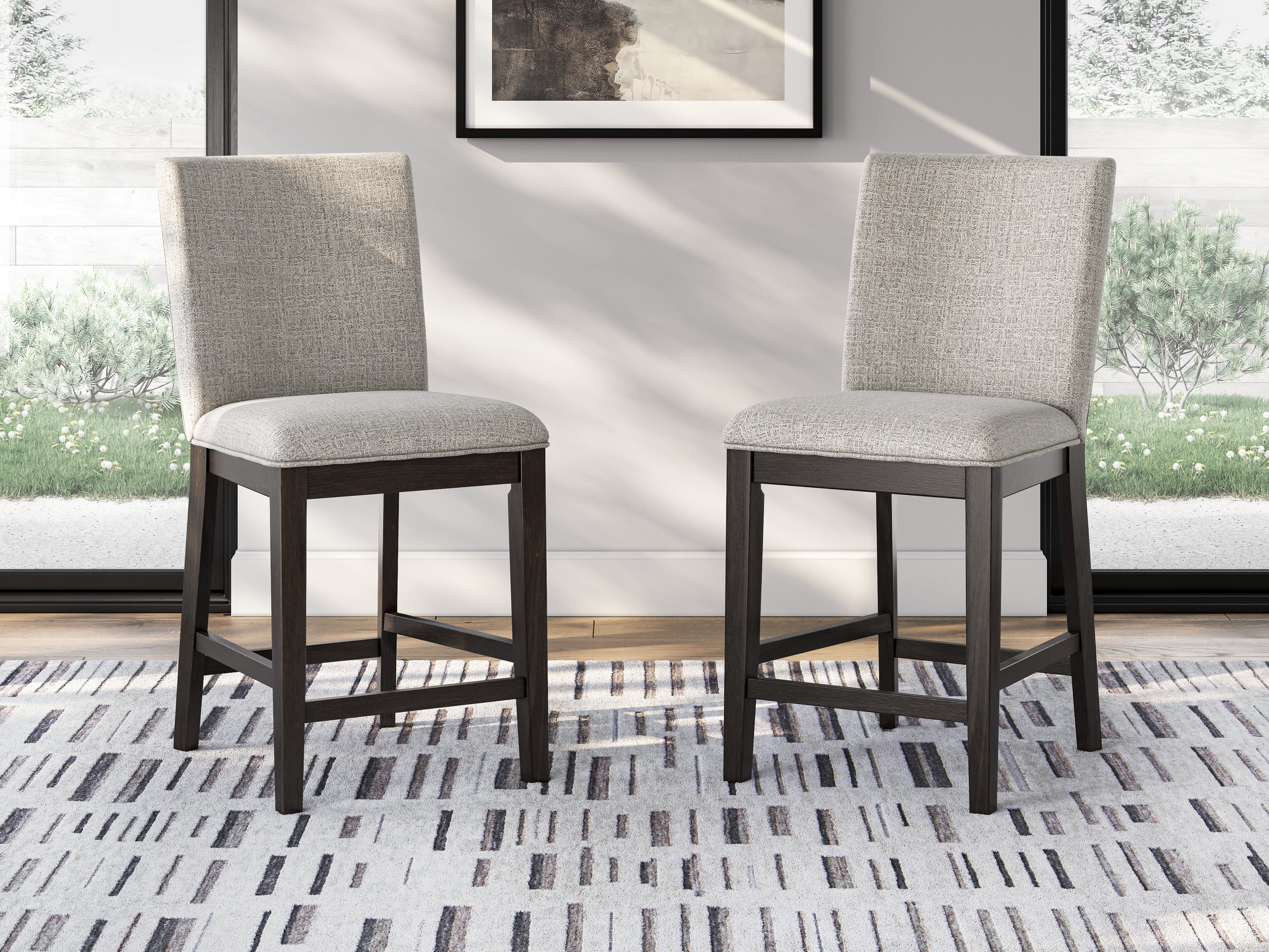 Fine Furniture & Decor - Ashley Furniture - Neymorton Dining Room - Counter Height Barstool (Set of 2) / Dark Grayish Brown - D618-124X2
