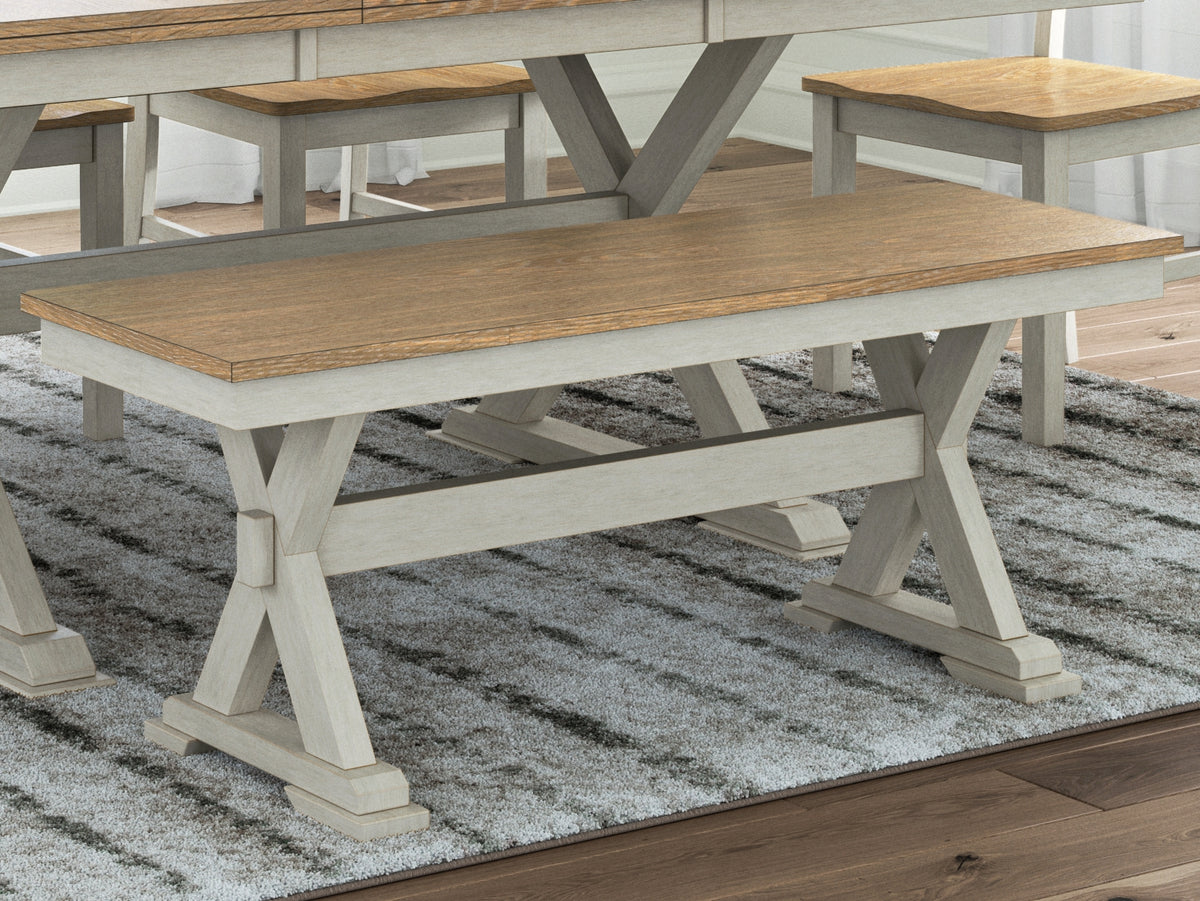 Fine Furniture & Decor - Ashley Furniture - Purlaney 48" Dining Bench - Large Dining Room Bench / Antique White/Natural / 48"W x 16"D x 19"H - PCD627-00