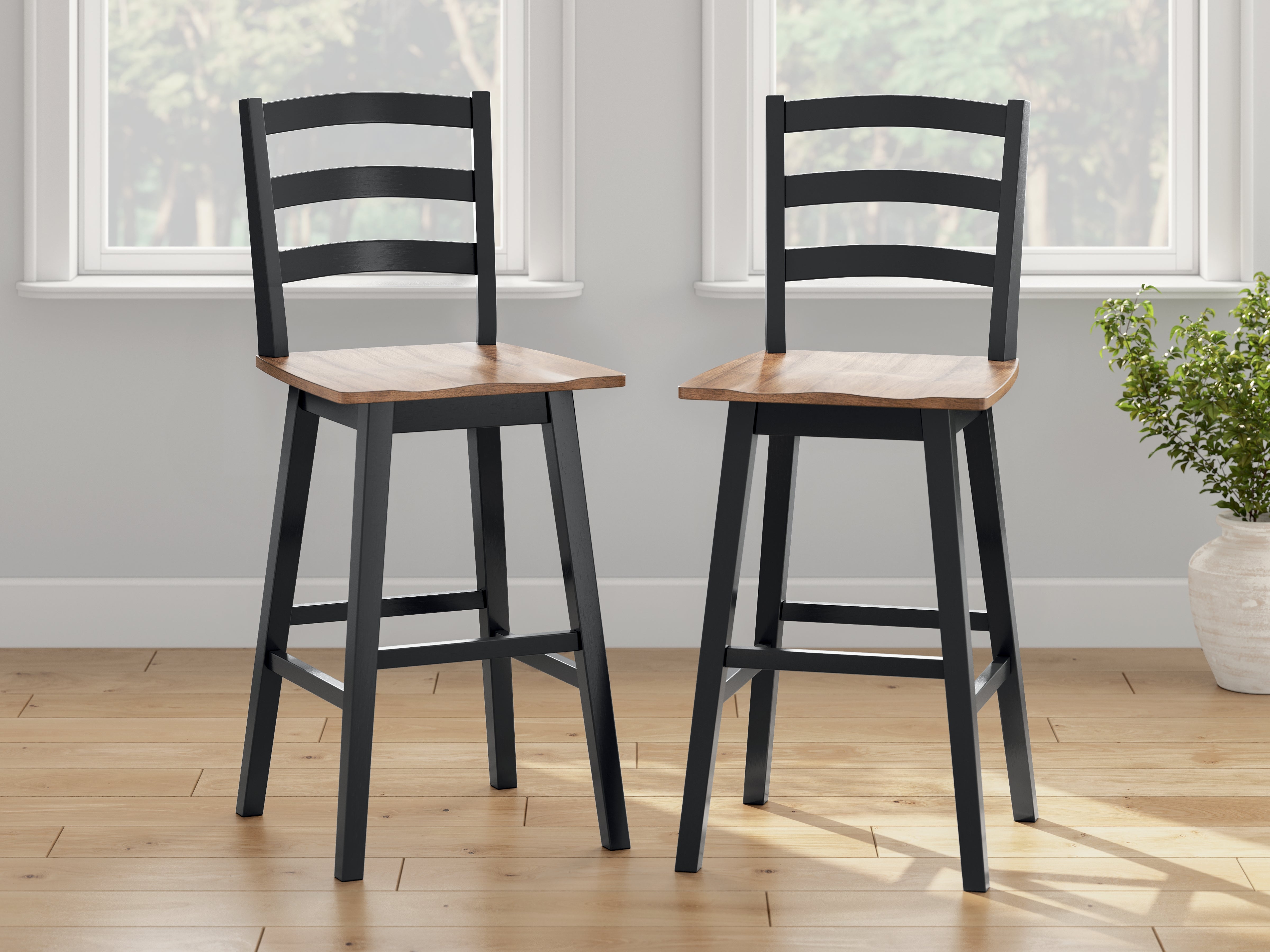 Fine Furniture & Decor - Ashley Furniture - Wildenauer Dining Room - Bar Height Barstool (Set of 2) / Brown/Black - D634-230X2