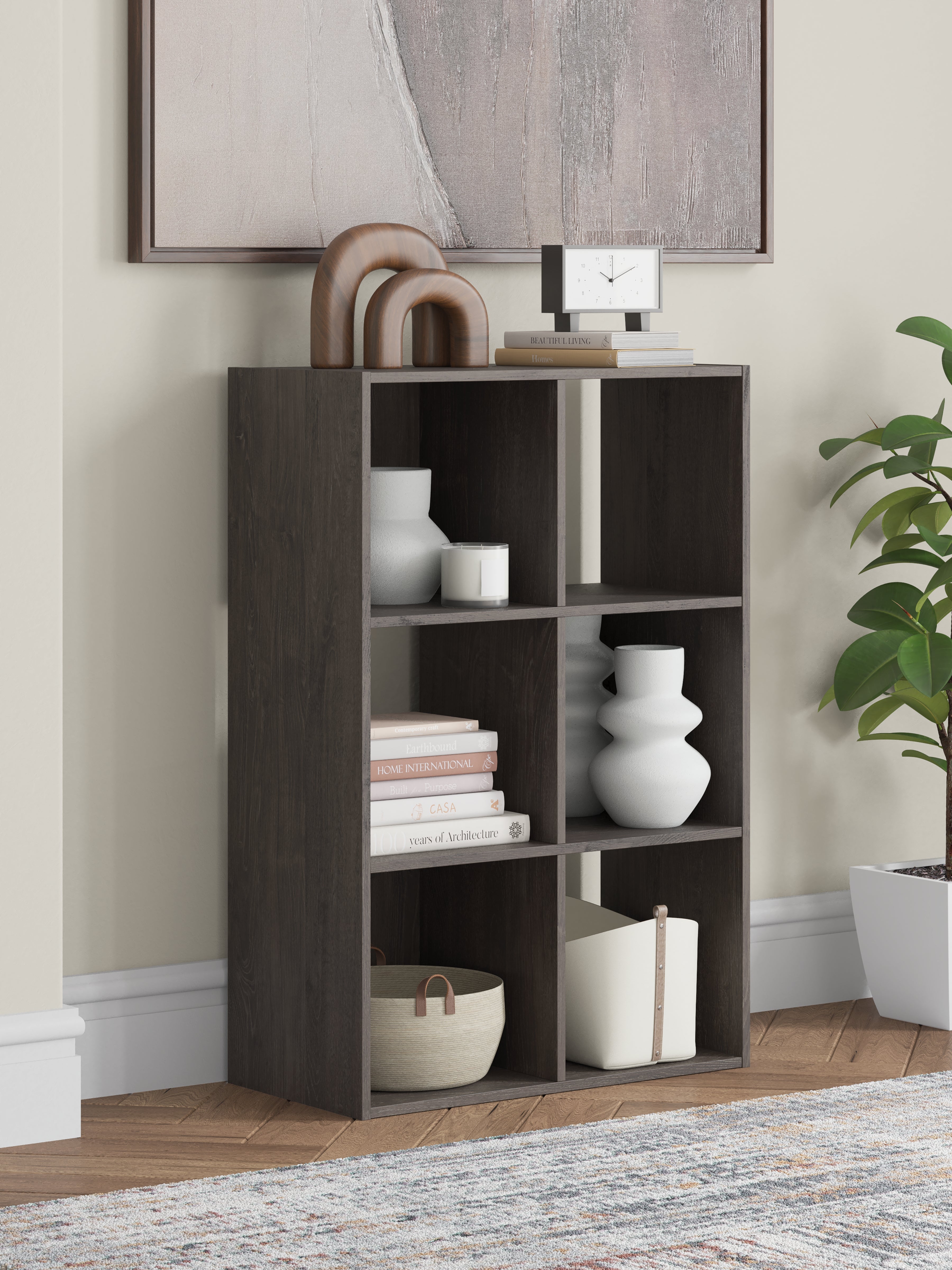 Fine Furniture & Decor - Ashley Furniture - Piperton Six Cube Organizer - Six Cube Organizer / Charcoal - EA5514-3X2
