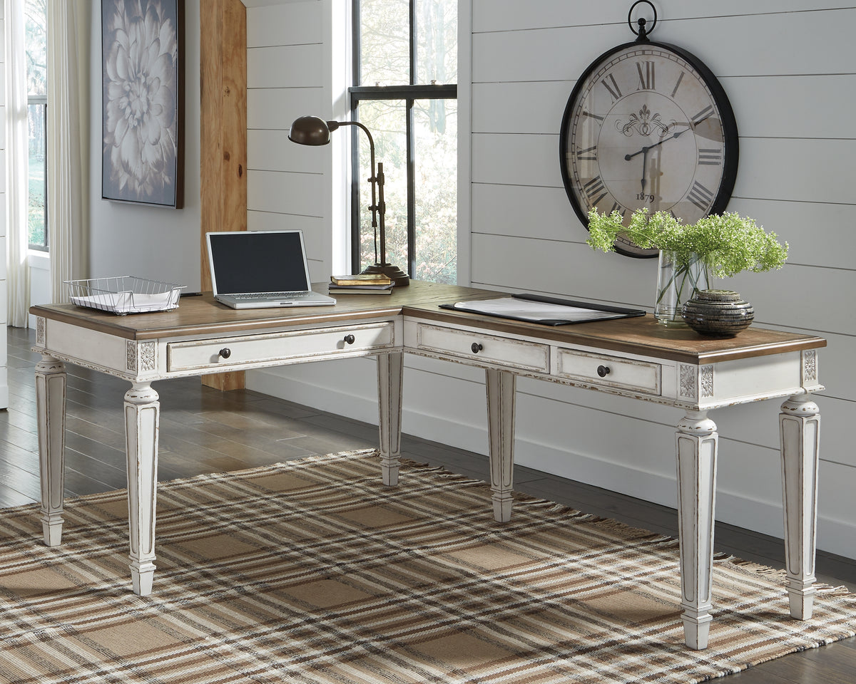 Fine Furniture & Decor - Ashley Furniture - Realyn Office Desk - 2-Piece Home Office Desk / White/Brown - H743H1