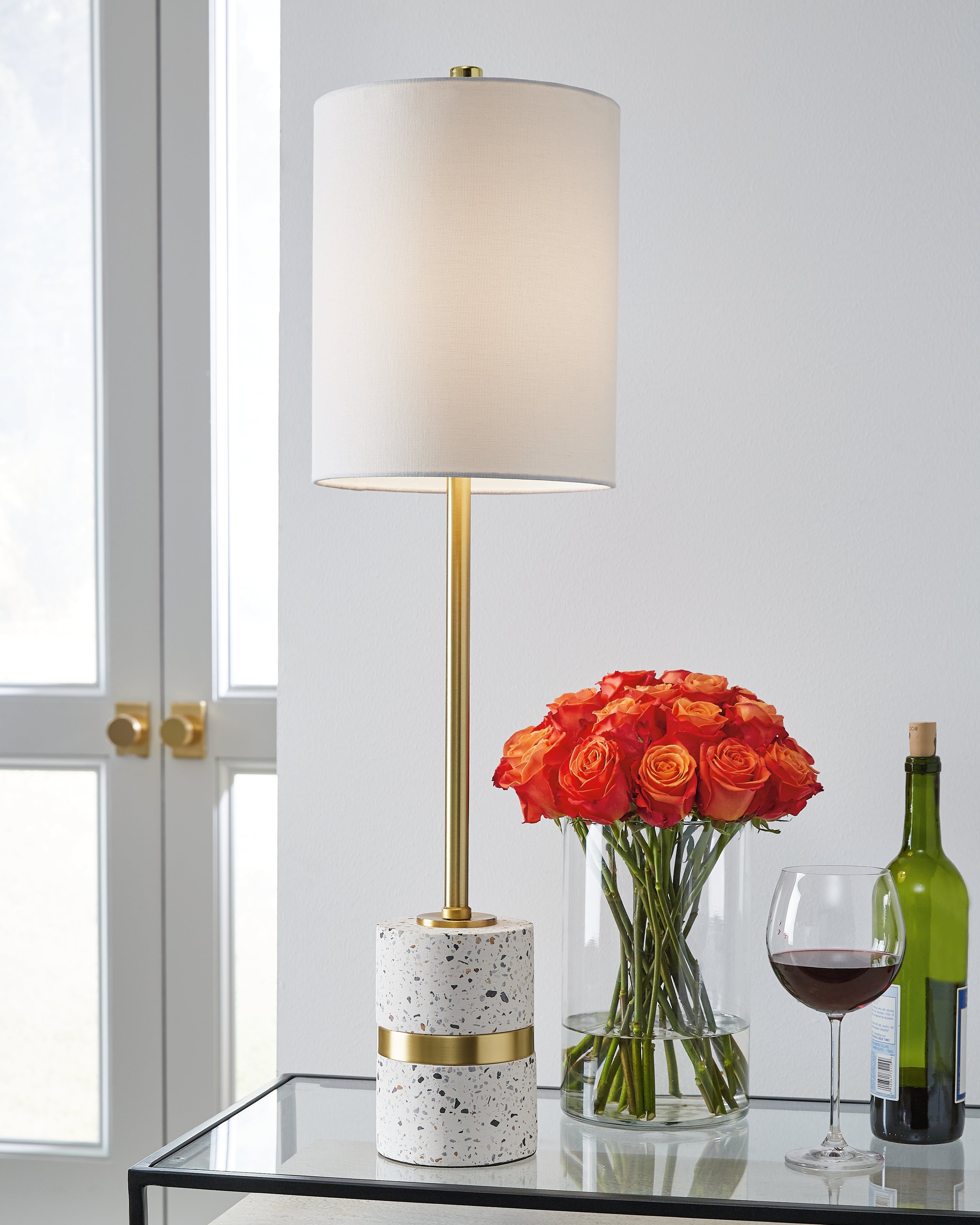 Fine Furniture & Decor - Ashley Furniture - Maywick Lighting - Table Lamp (Set of 2) / White/Brass Finish - L235674X2