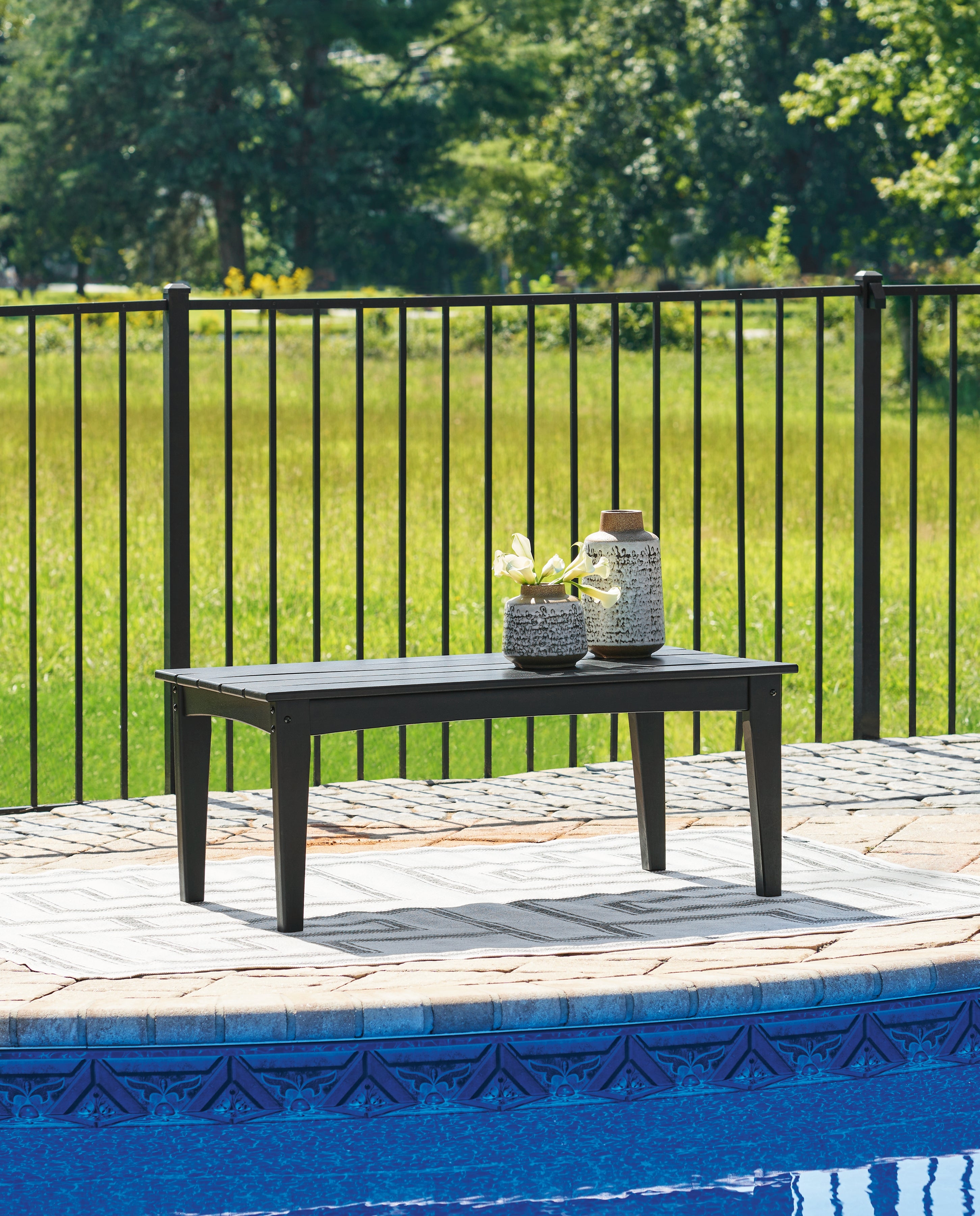 Fine Furniture & Decor - Ashley Furniture - Hyland wave Outdoor - Rectangular Cocktail Table / Black - P108-701