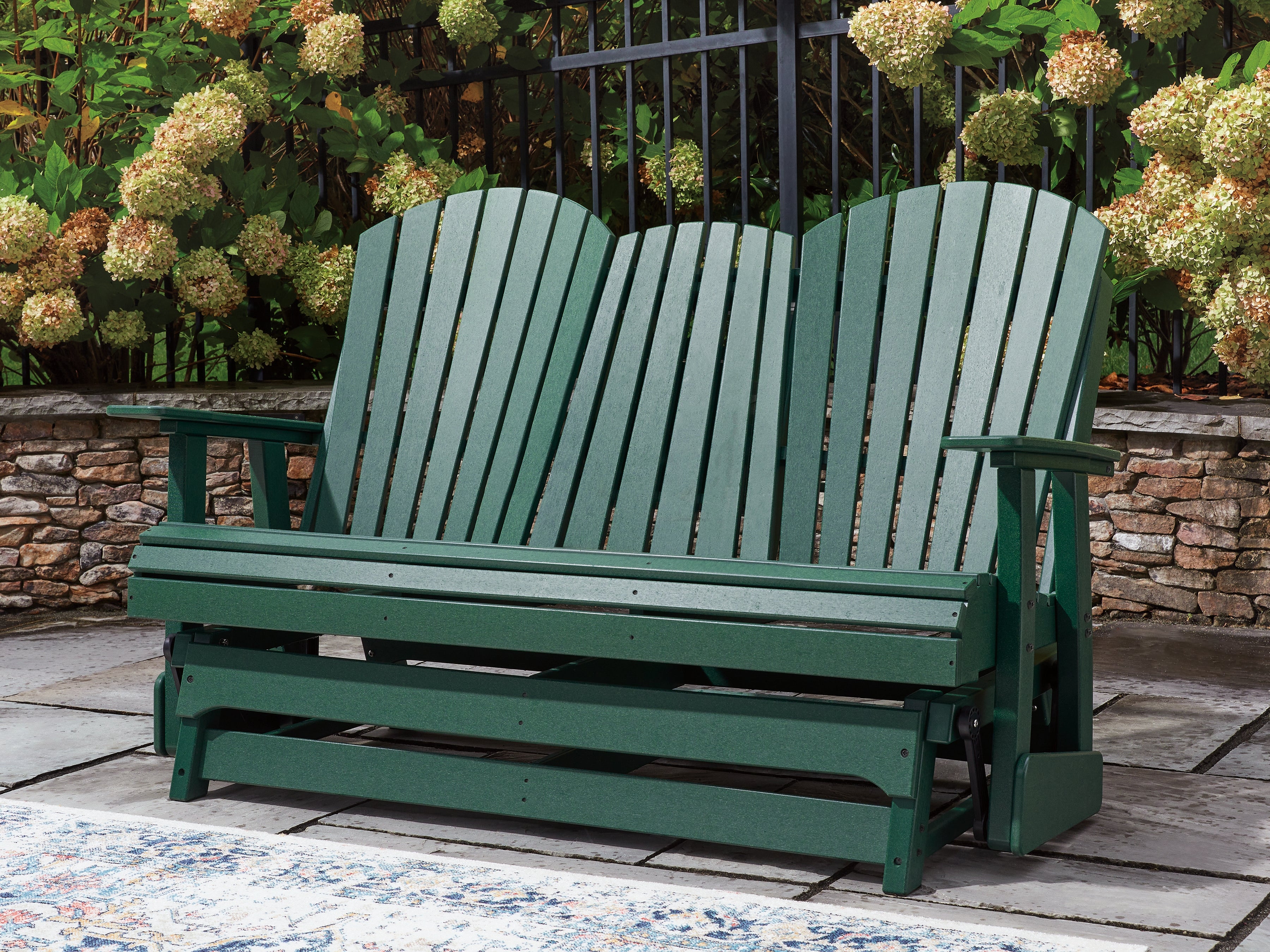 Fine Furniture & Decor - Ashley Furniture - Shell Beach Outdoor - Loveseat Glider / Green - PCP115-835