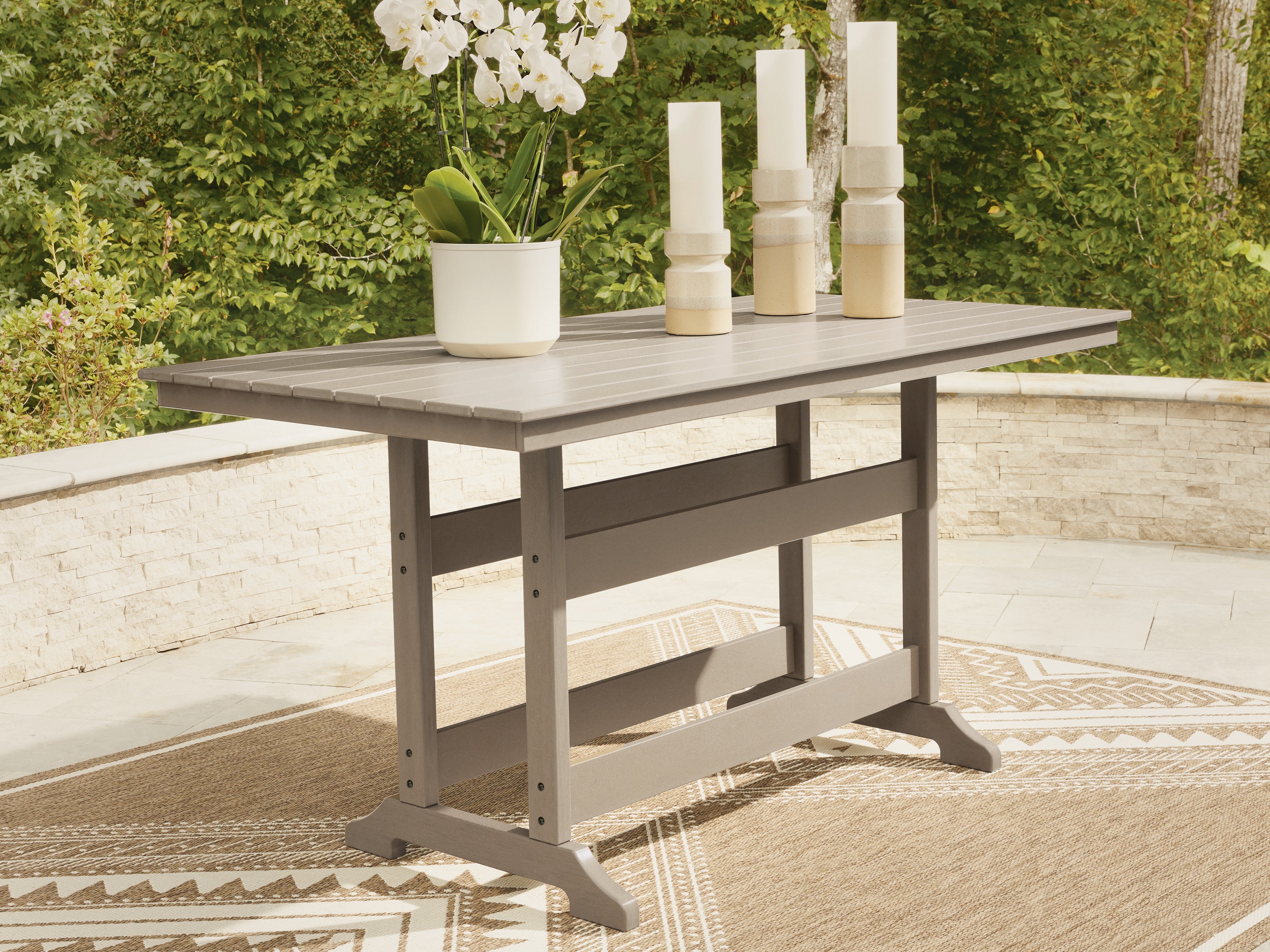 Fine Furniture & Decor - Ashley Furniture - Seacliff Beach Outdoor - RECT COUNTER TABLE W/UMB OPT / Medium Brown - PCP228-642