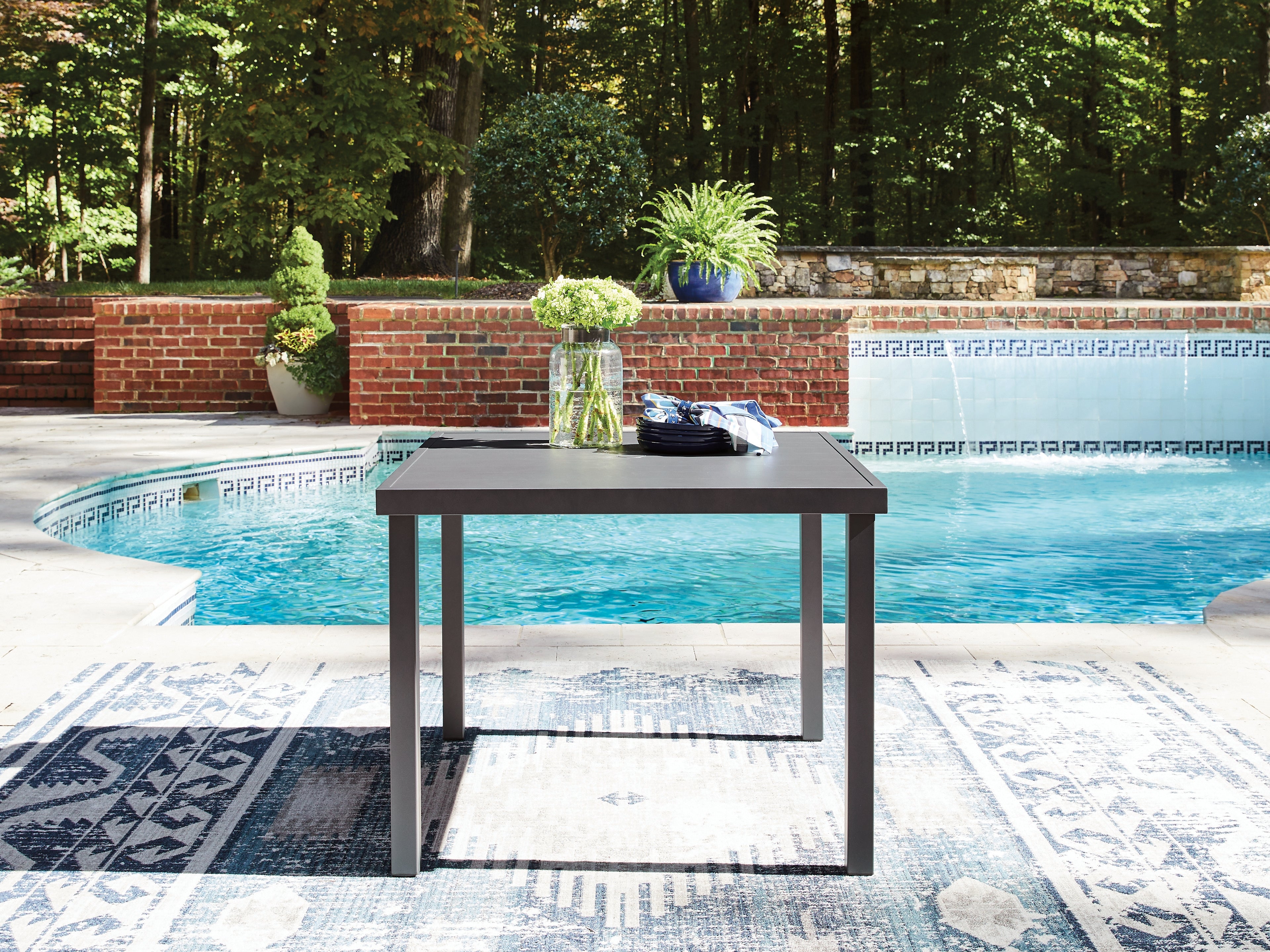 Fine Furniture & Decor - Ashley Furniture - Rocky Creek Outdoor - Square Dining Table w/UMB OPT / Gray - PCP326-615