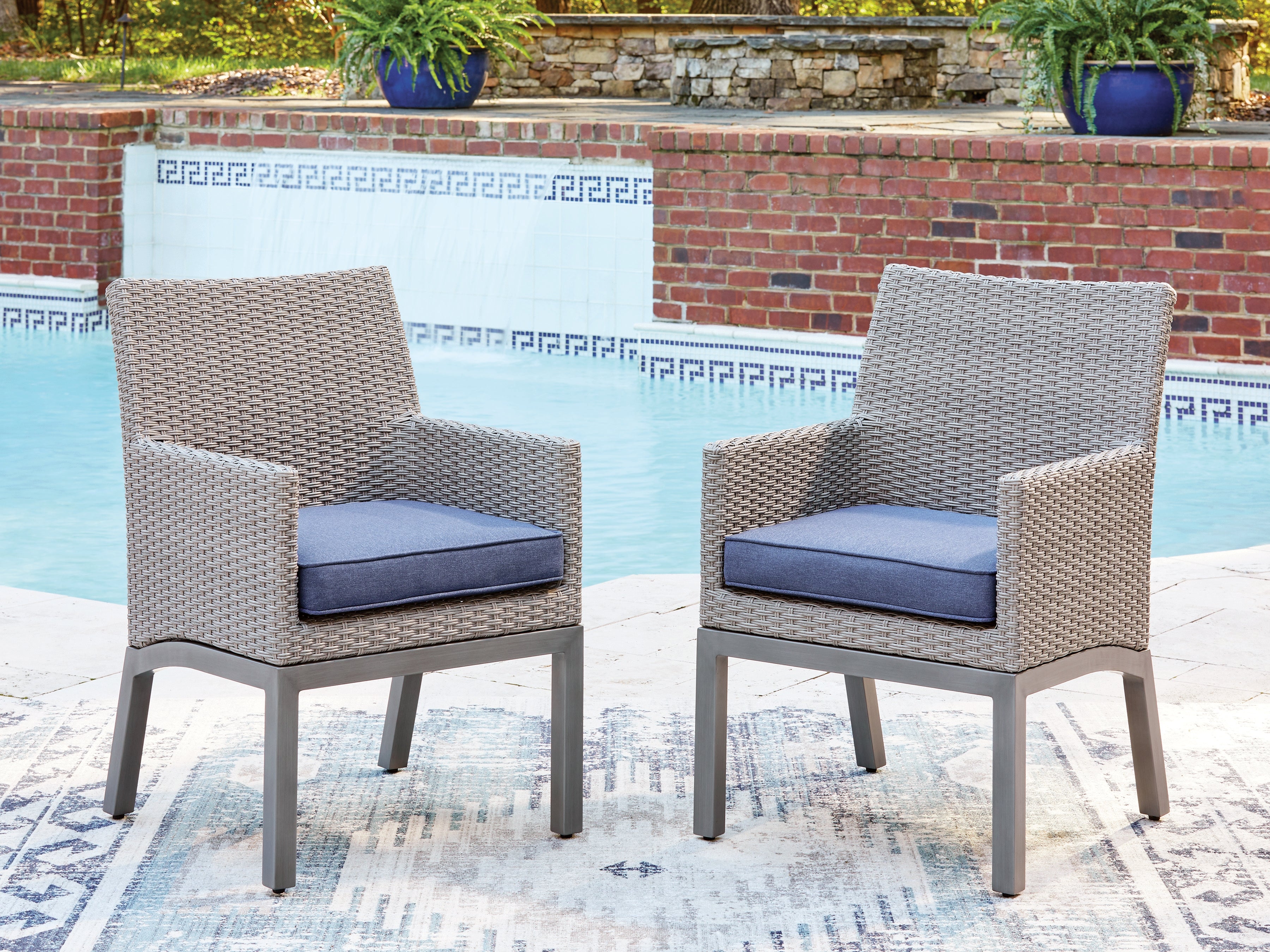 Fine Furniture & Decor - Ashley Furniture - Half Moon Beach Outdoor - Arm Chair With Cushion (Set of 2) / Blue/Gray - PCP418-601A