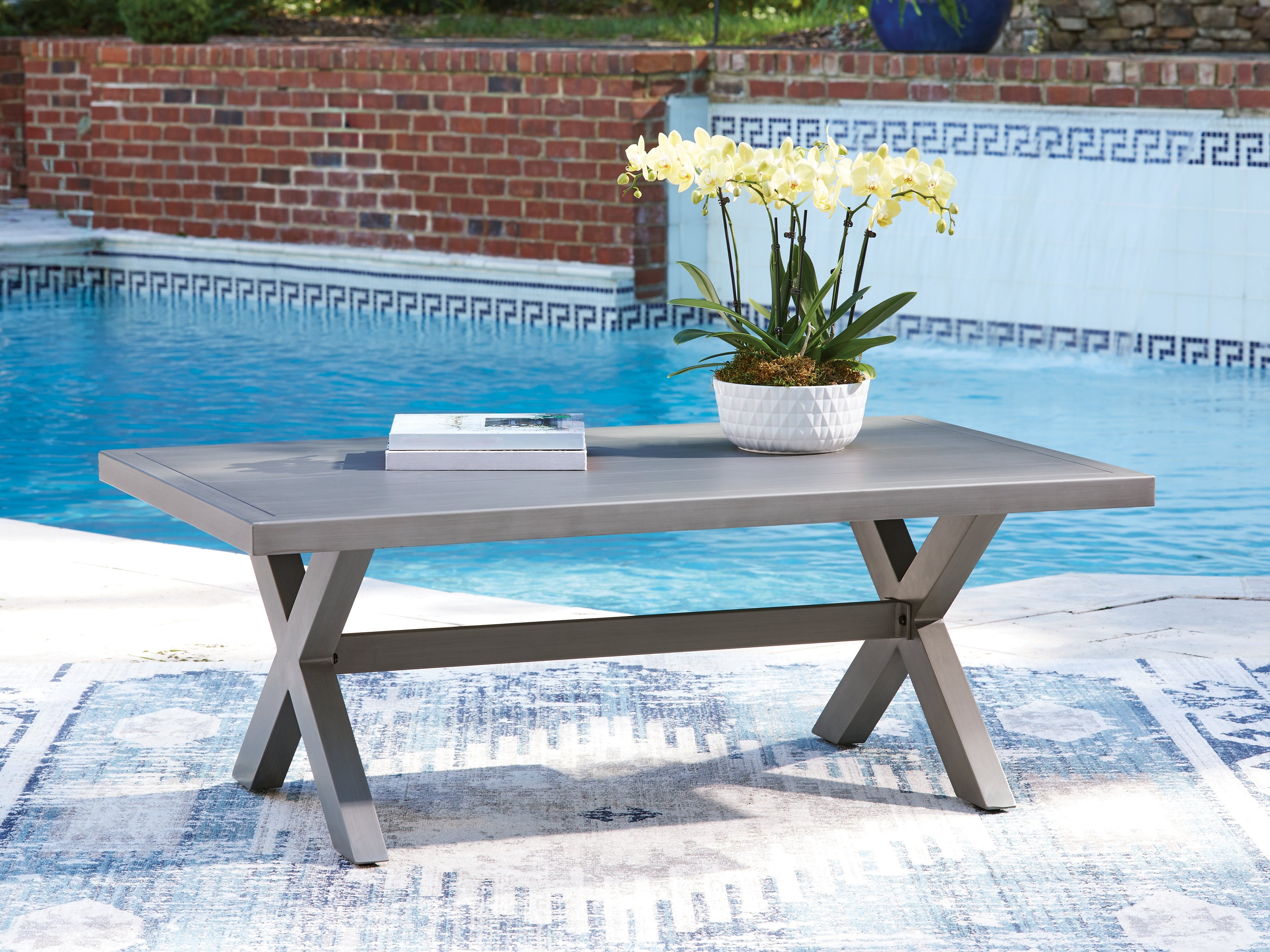Fine Furniture & Decor - Ashley Furniture - Half Moon Beach Outdoor - Rectangular Cocktail Table / Gray - PCP418-701